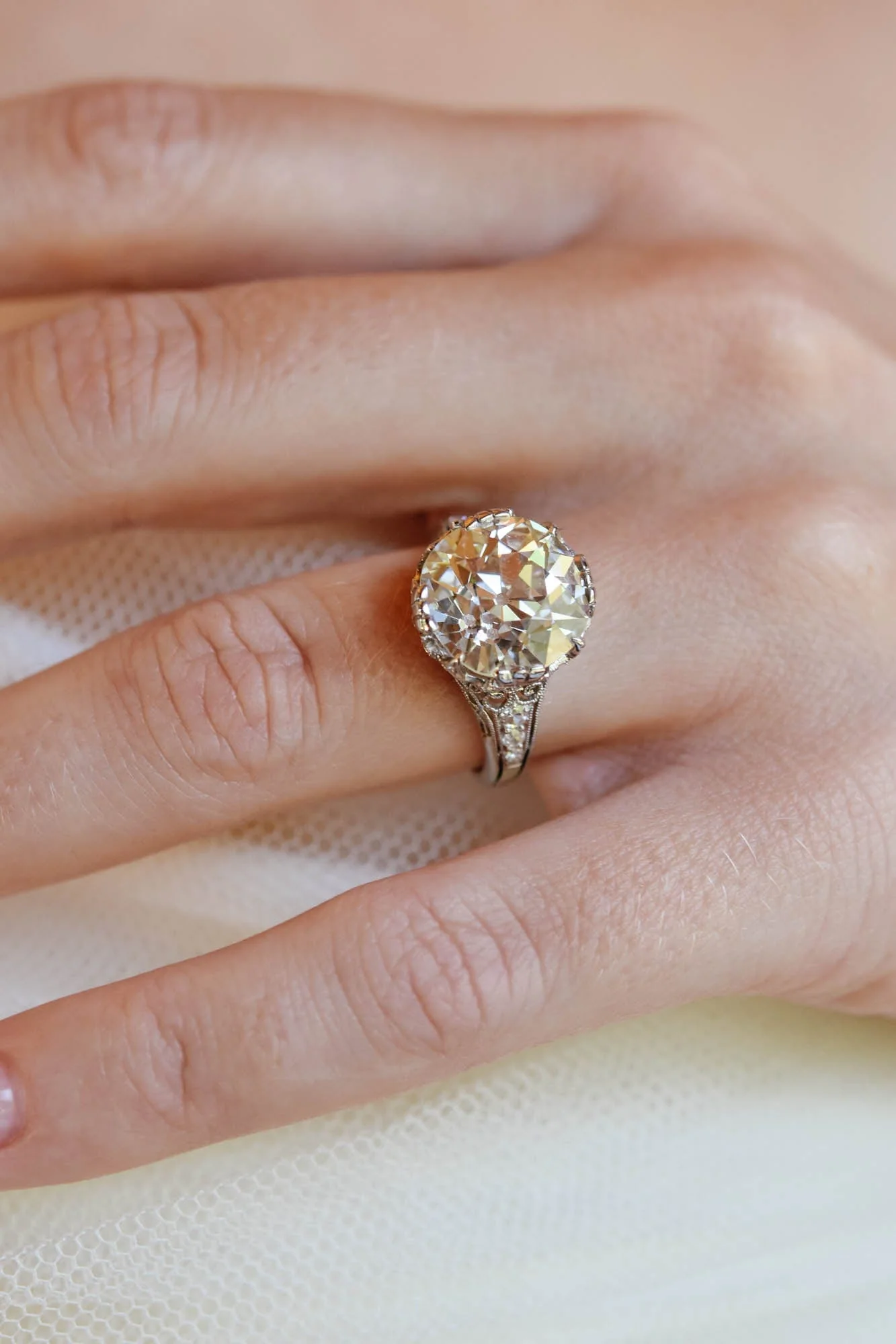 Edwardian 6.86 Carat Old Mine Cut Diamond Antique Engagement Ring - Image 3