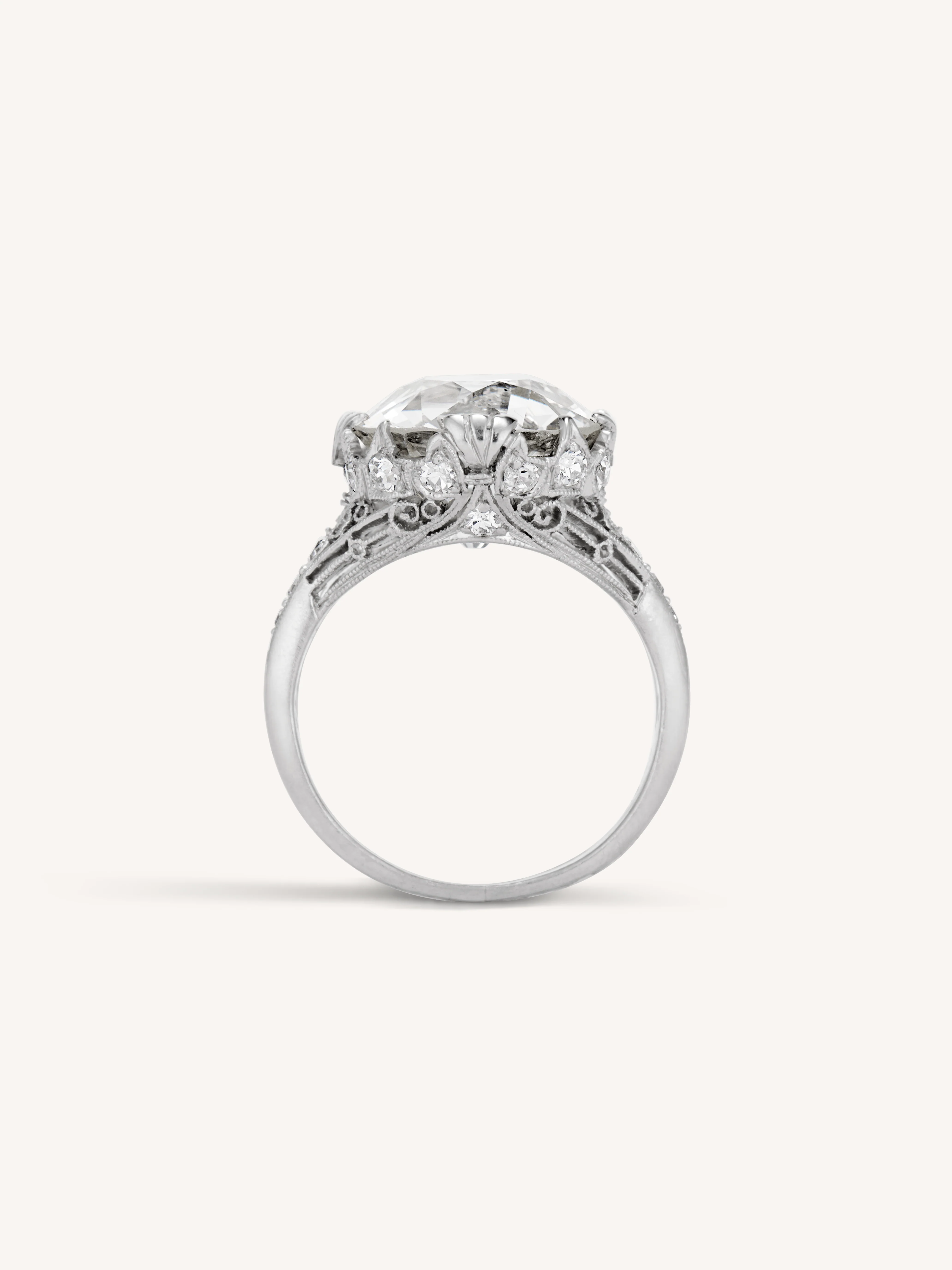 Edwardian 6.86 Carat Old Mine Cut Diamond Antique Engagement Ring - Image 8