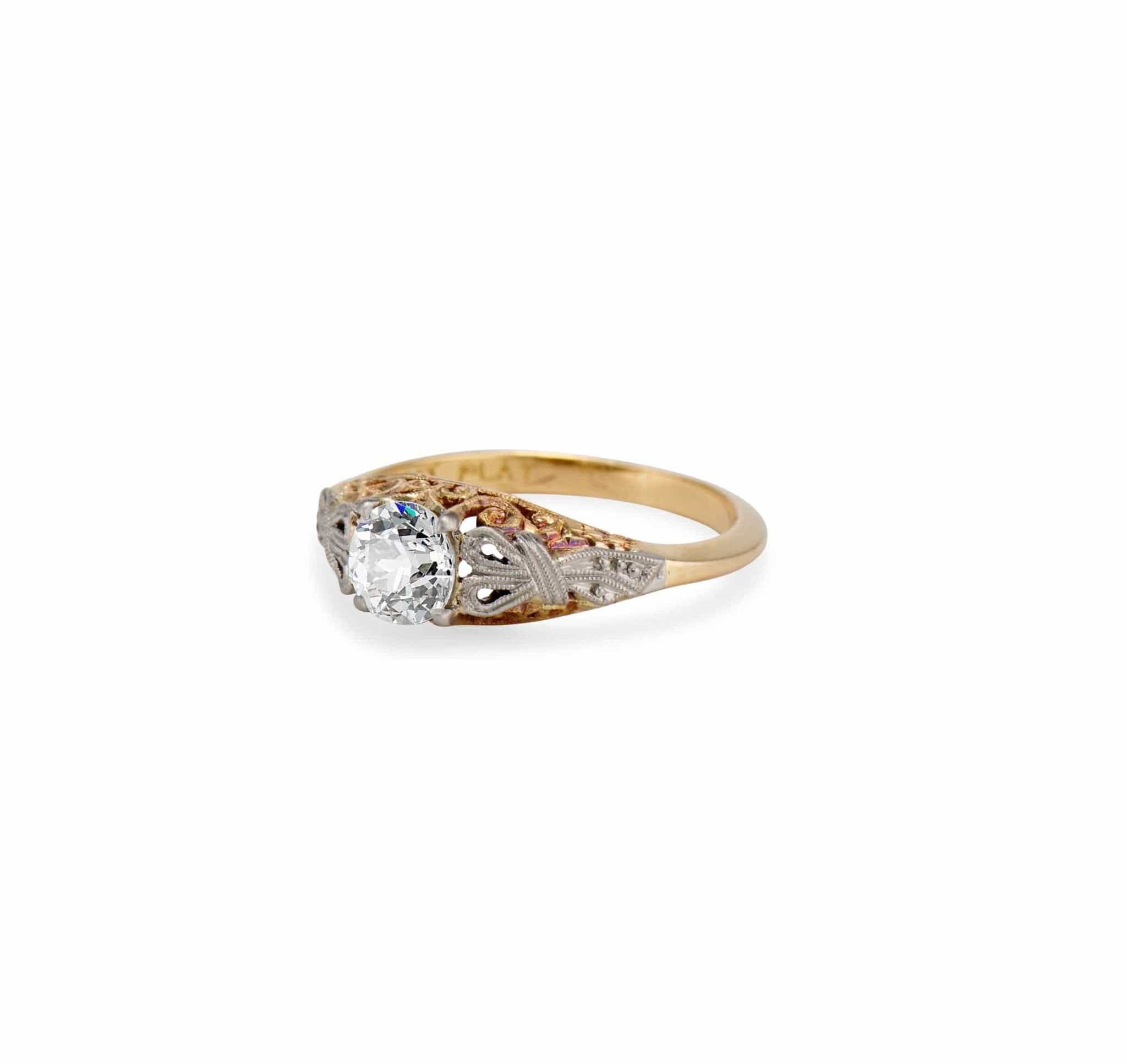 Edwardian .63 Carat Old European Diamond & Gold Engagement Ring - Image 2
