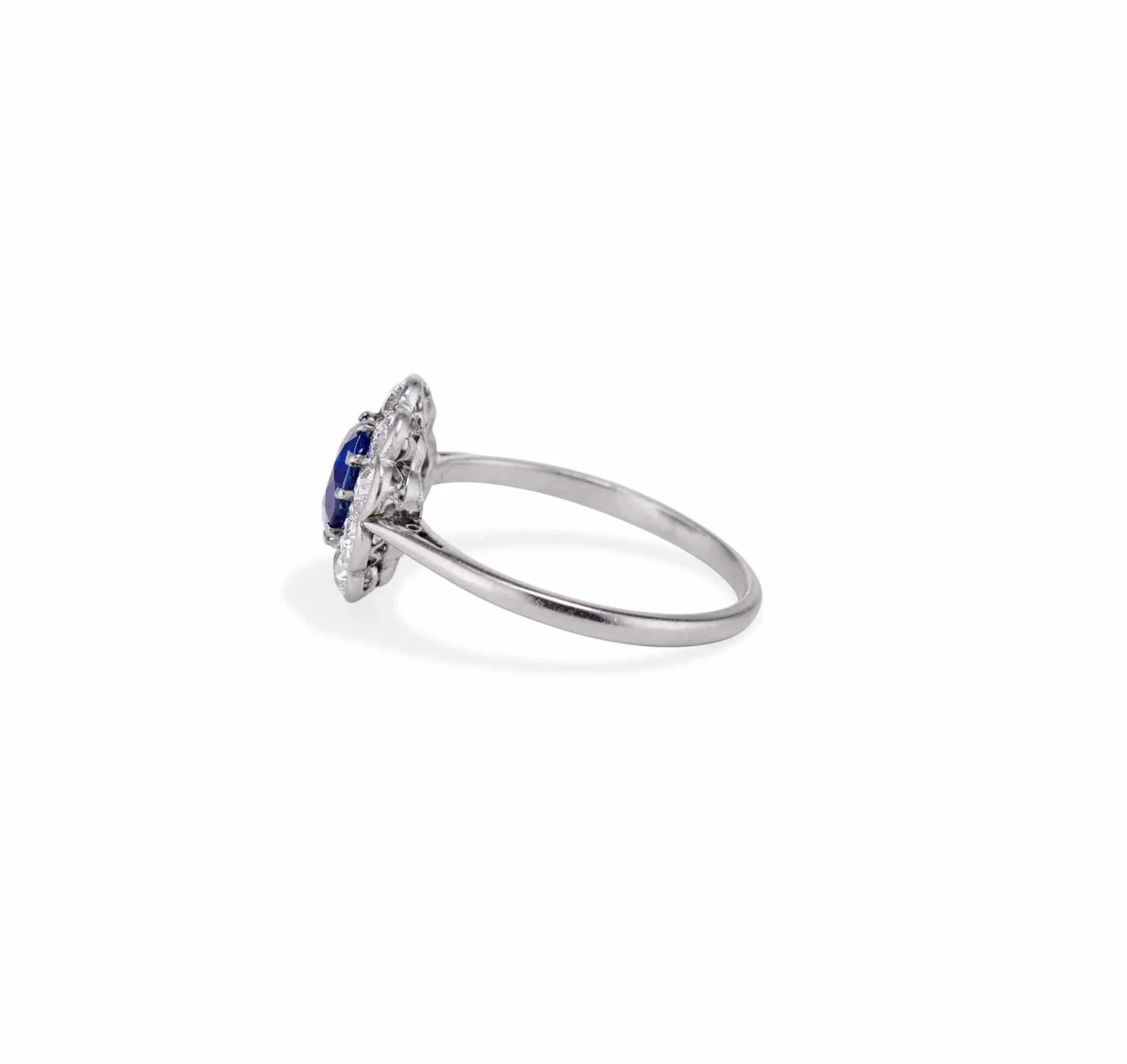 Edwardian .78 Sapphire and Diamond Flower Cluster Engagement Ring - Image 3