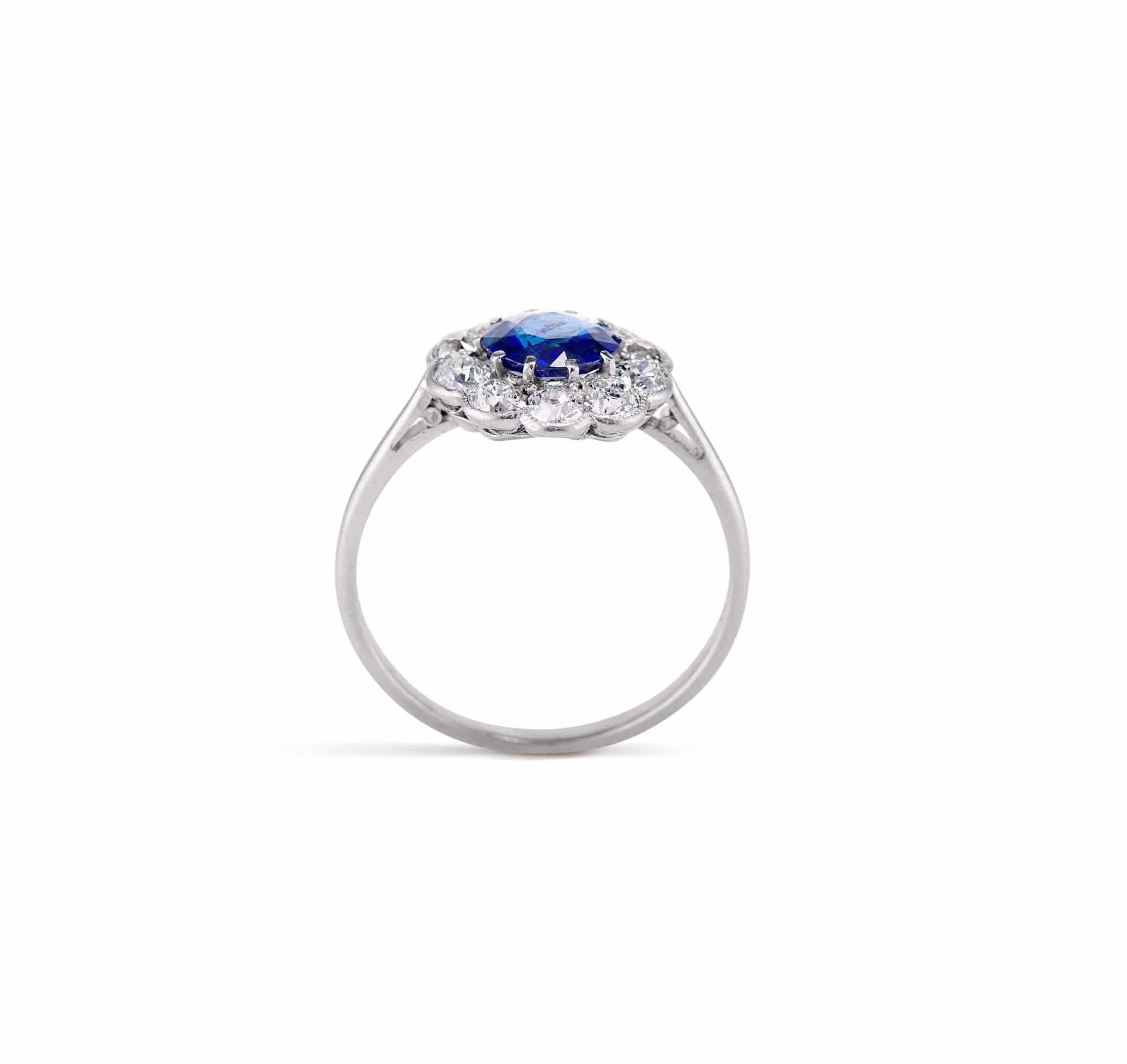 Edwardian .78 Sapphire and Diamond Flower Cluster Engagement Ring - Image 4