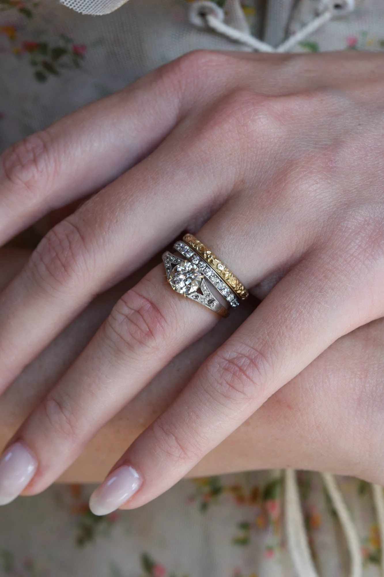 Edwardian .98 Carat Old European Cut Diamond Vintage Engagement Ring - Image 3