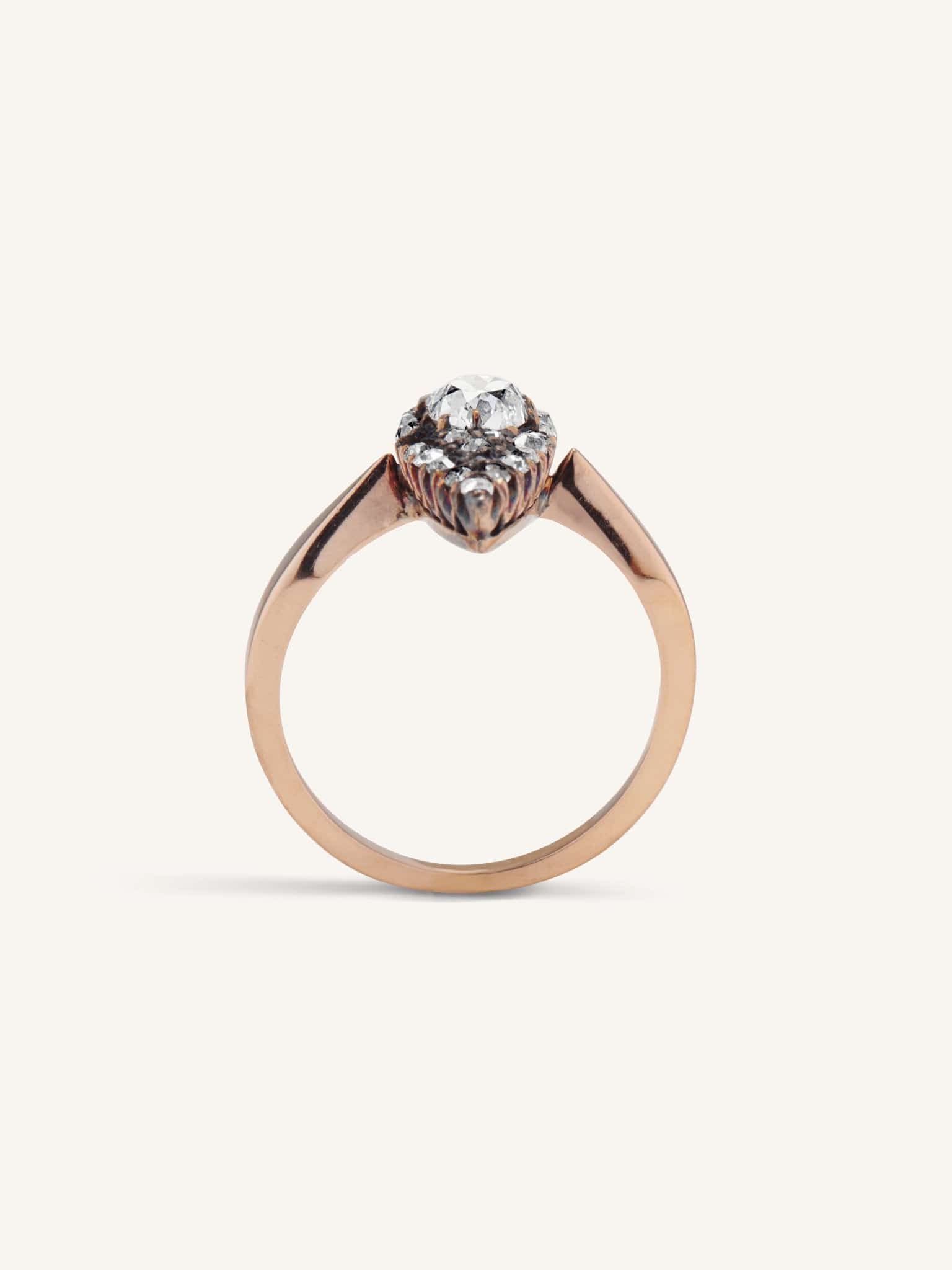 Edwardian Old Mine Cushion & Rose Cut Diamond Cluster Dinner Ring - Image 4