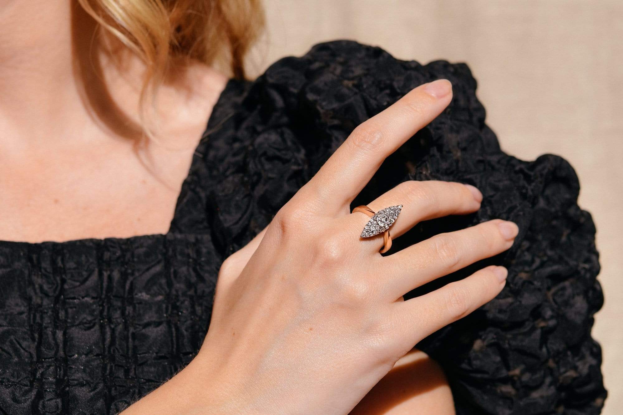 Edwardian Old Mine Cushion & Rose Cut Diamond Cluster Dinner Ring - Image 5