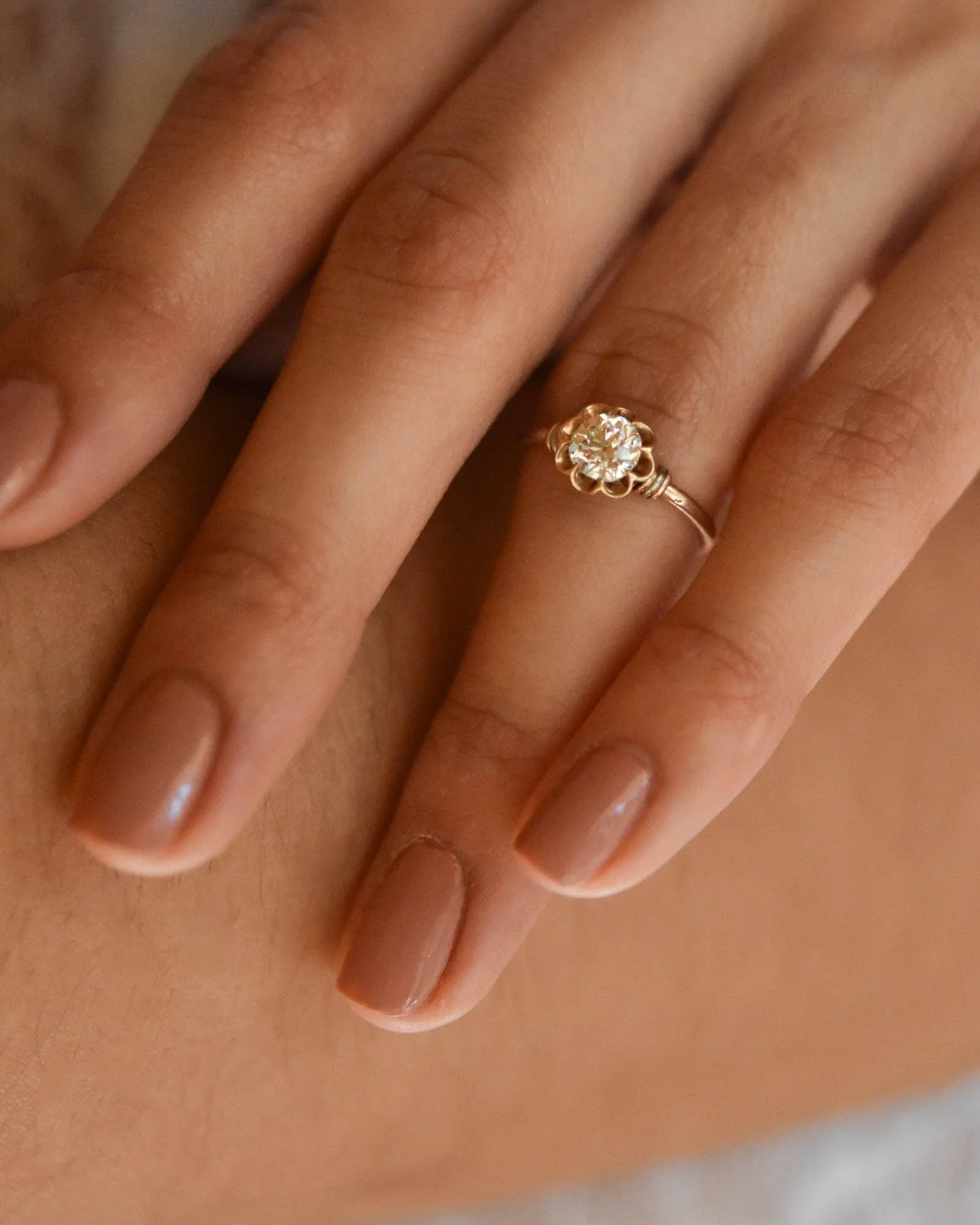Edwardian Belcher Old European Cut Diamond Rose Gold Vintage Engagement Ring - Image 3