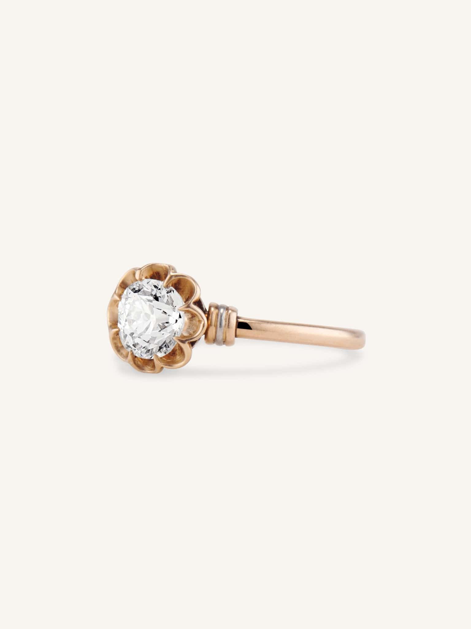 Edwardian Belcher Old European Cut Diamond Rose Gold Vintage Engagement Ring - Image 4