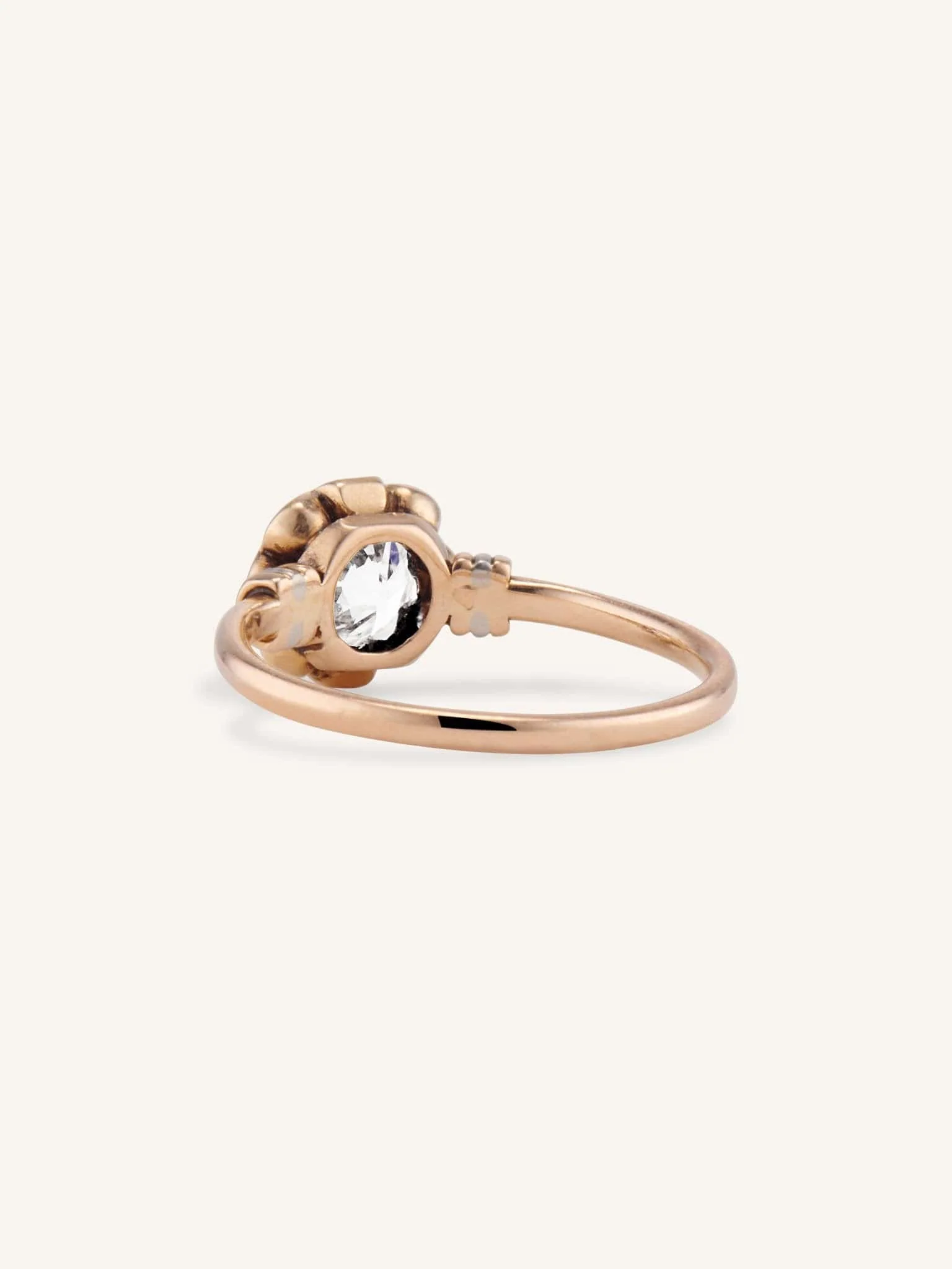 Edwardian Belcher Old European Cut Diamond Rose Gold Vintage Engagement Ring - Image 5