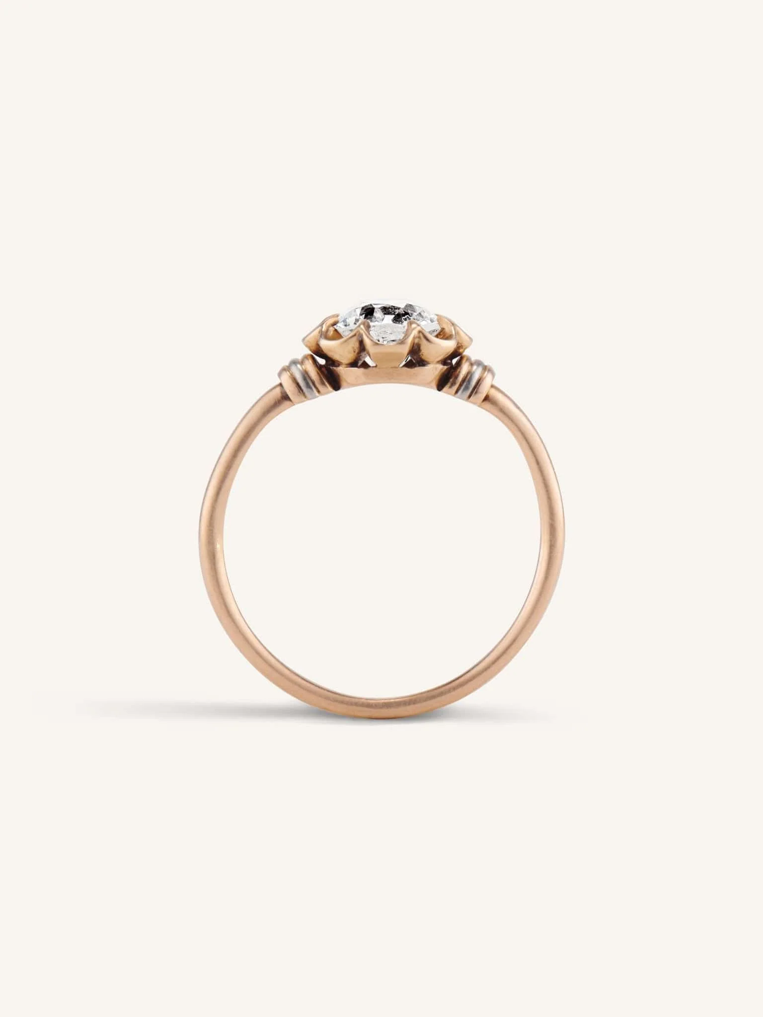 Edwardian Belcher Old European Cut Diamond Rose Gold Vintage Engagement Ring - Image 6