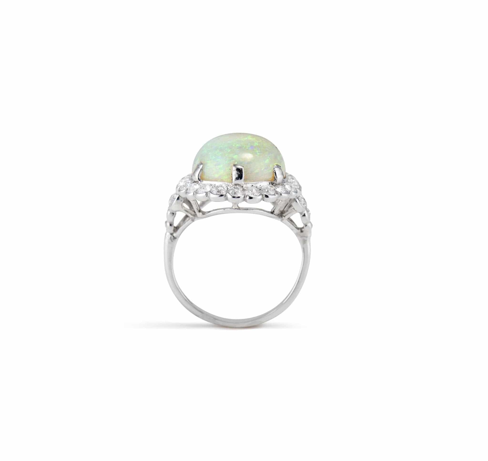 Art Deco Cabochon Opal Diamond and Platinum Ring - Image 4