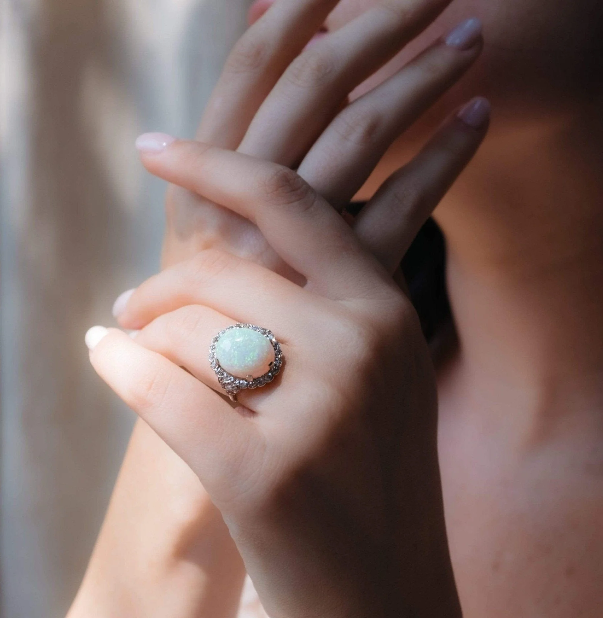 Art Deco Cabochon Opal Diamond and Platinum Ring - Image 5