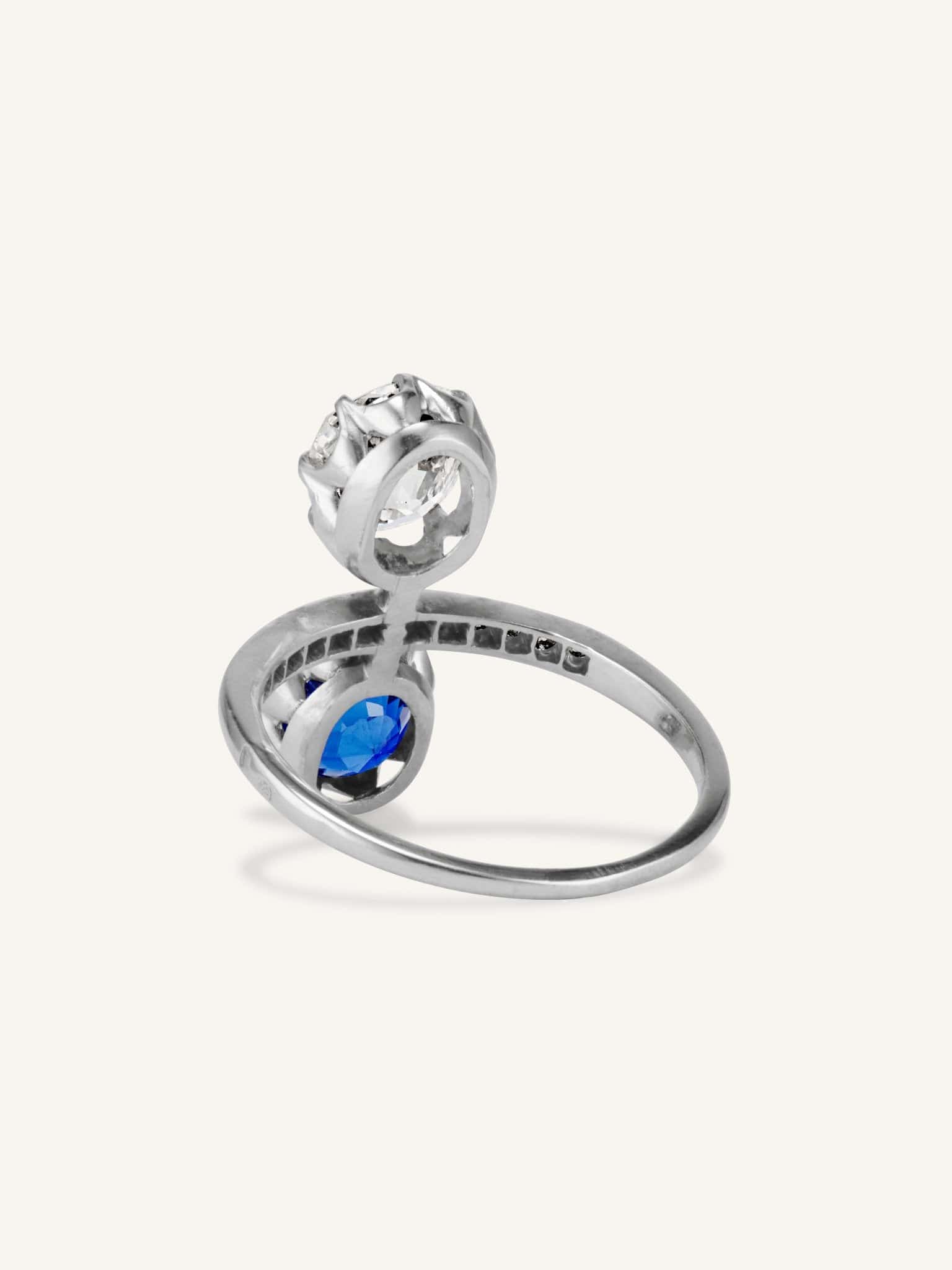 Edwardian Ceylon Sapphire & Old Mine Diamond Twin Ring - Image 5