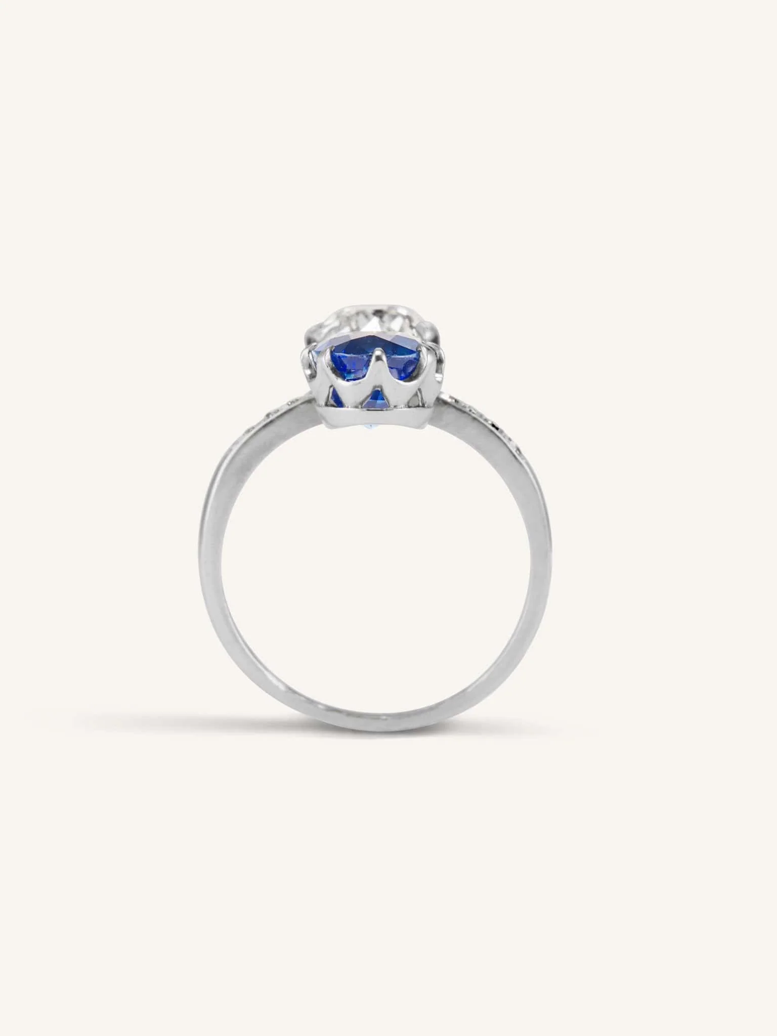 Edwardian Ceylon Sapphire & Old Mine Diamond Twin Ring - Image 6