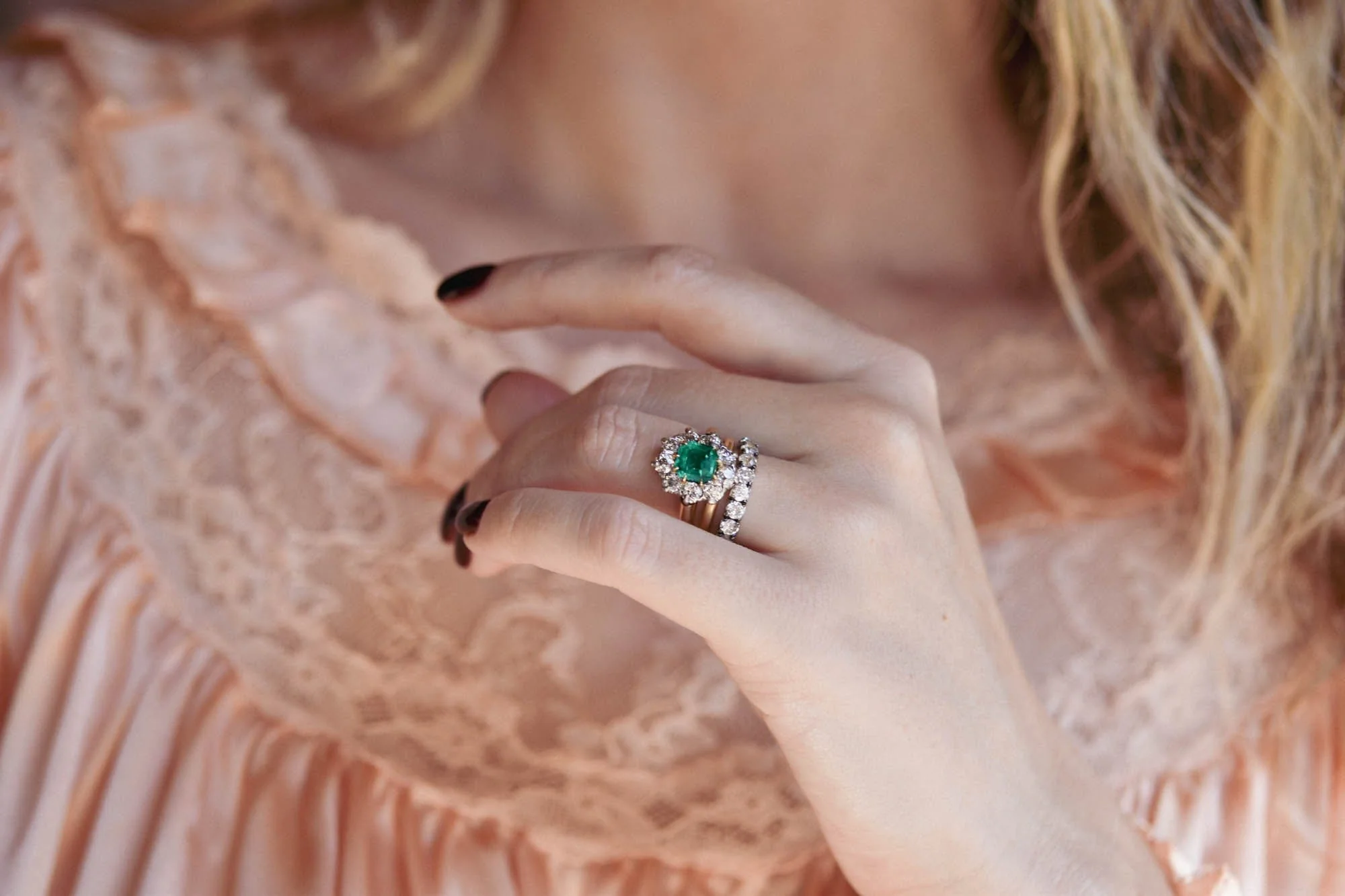 Edwardian 1.45 Carat Colombian Emerald & Diamond Cluster Antique Engagement Ring - Image 3