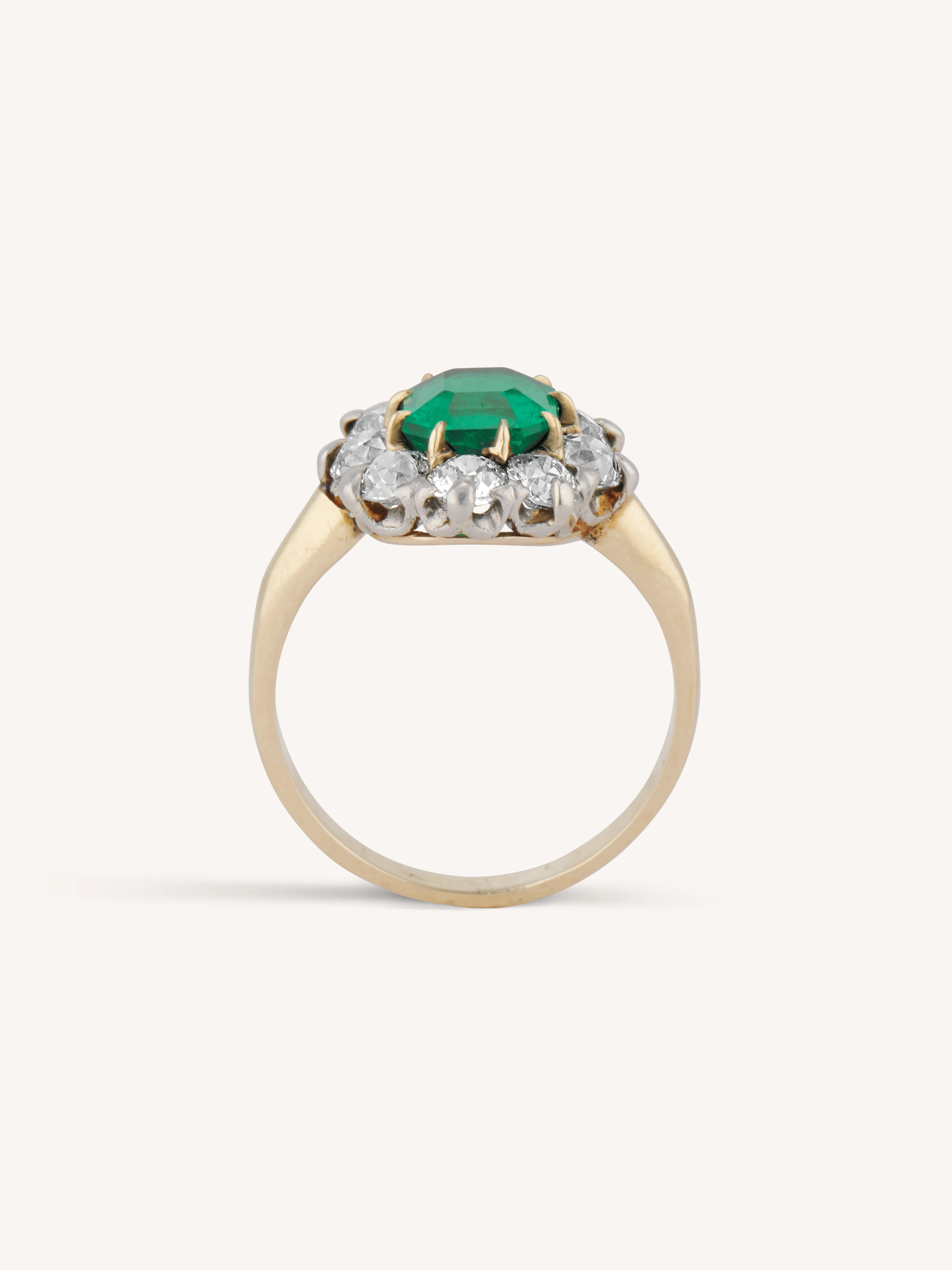 Edwardian 1.45 Carat Colombian Emerald & Diamond Cluster Antique Engagement Ring - Image 6