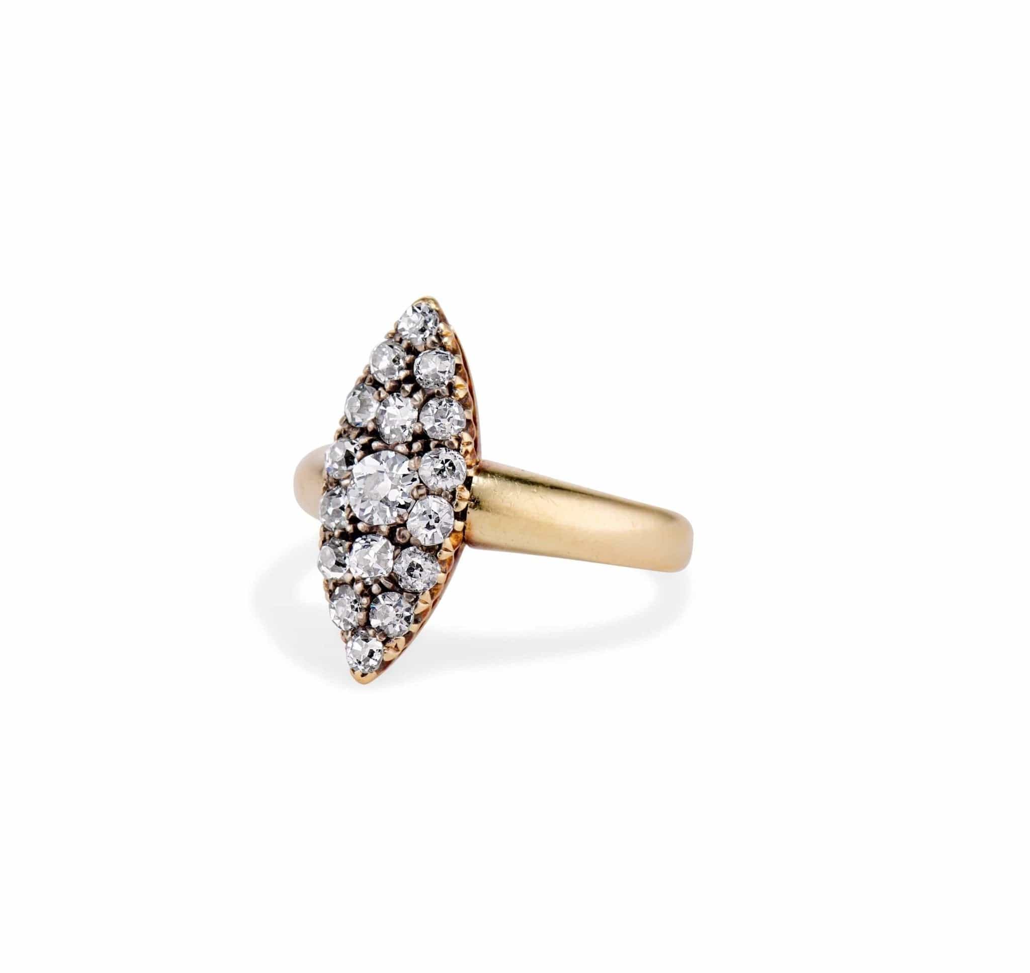 Edwardian Diamond and Gold Navette Ring - Image 2