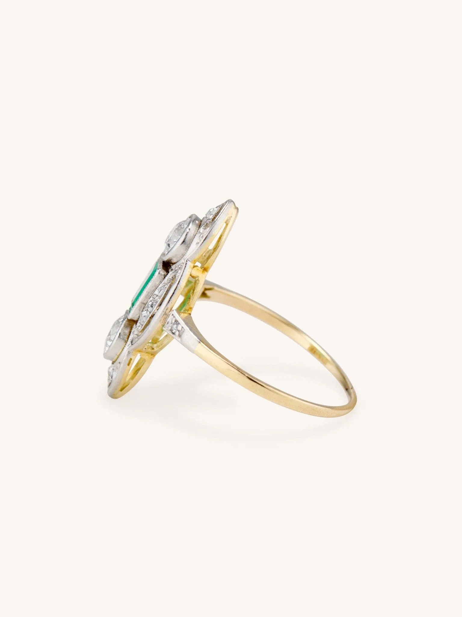 Edwardian Emerald Cut Emerald & Diamond Three Stone Dinner Ring - Image 3