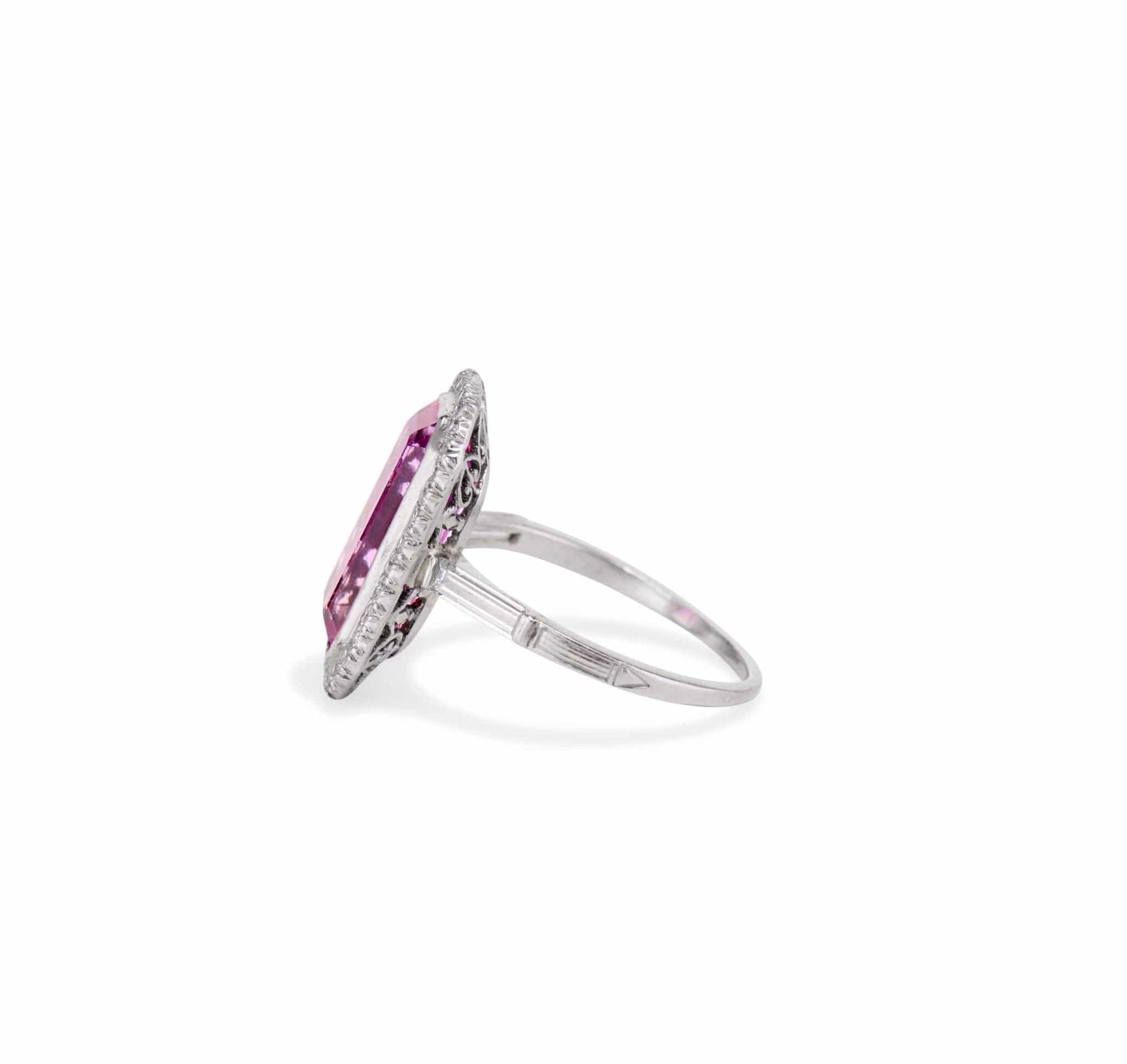 Edwardian Emerald Cut Pink Topaz and Diamond Ring - Image 4
