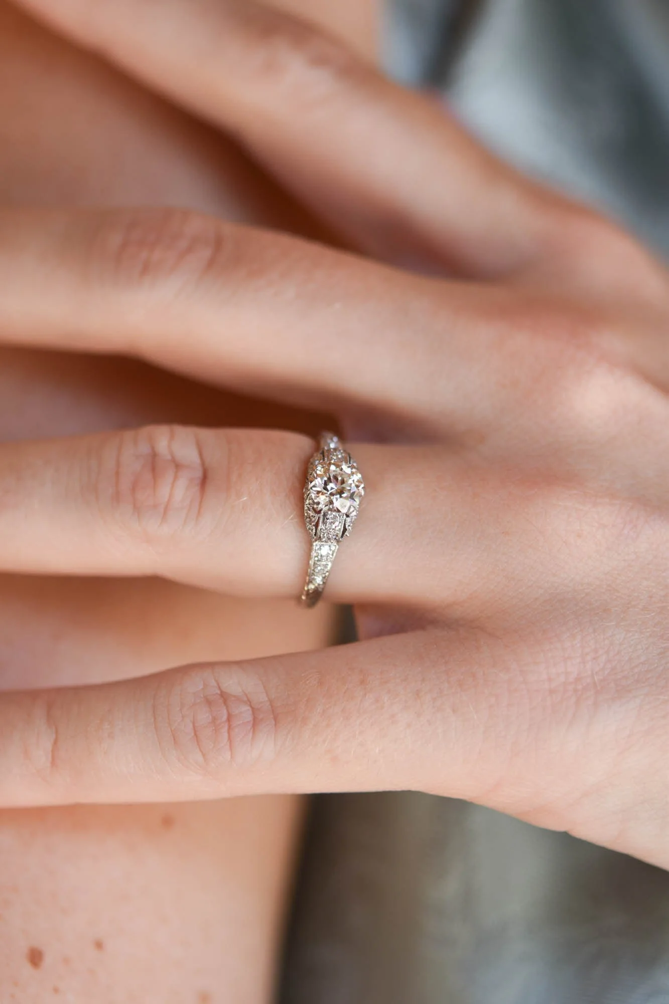 Art Deco .79 Carat Old European Diamond with Filigree Vintage Engagement Ring - Image 2