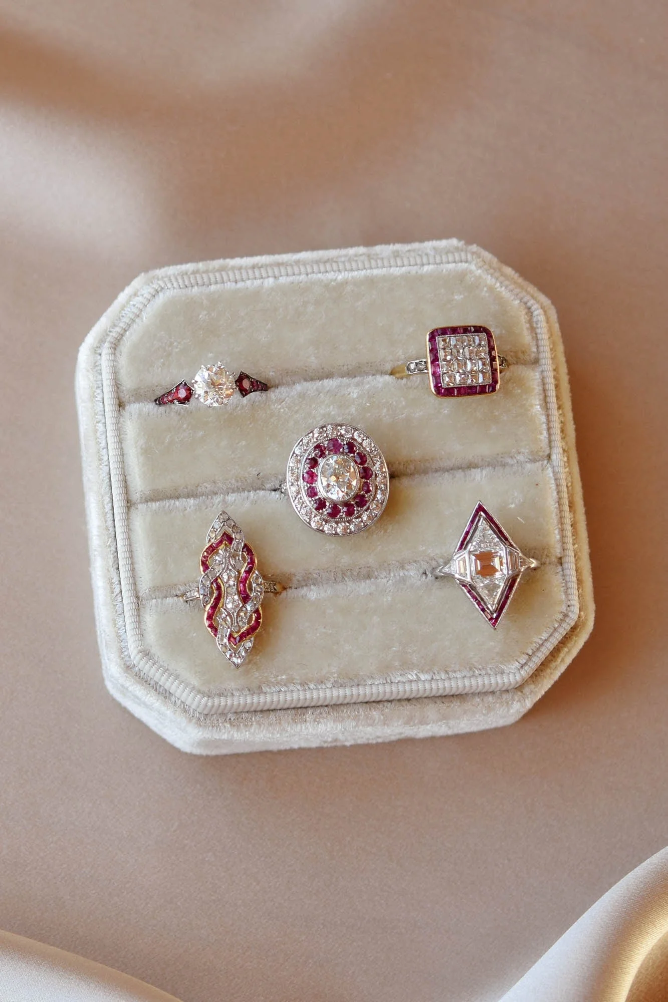Edwardian French Cut Diamond & Calibré Cut Ruby Cluster Ring - Image 2