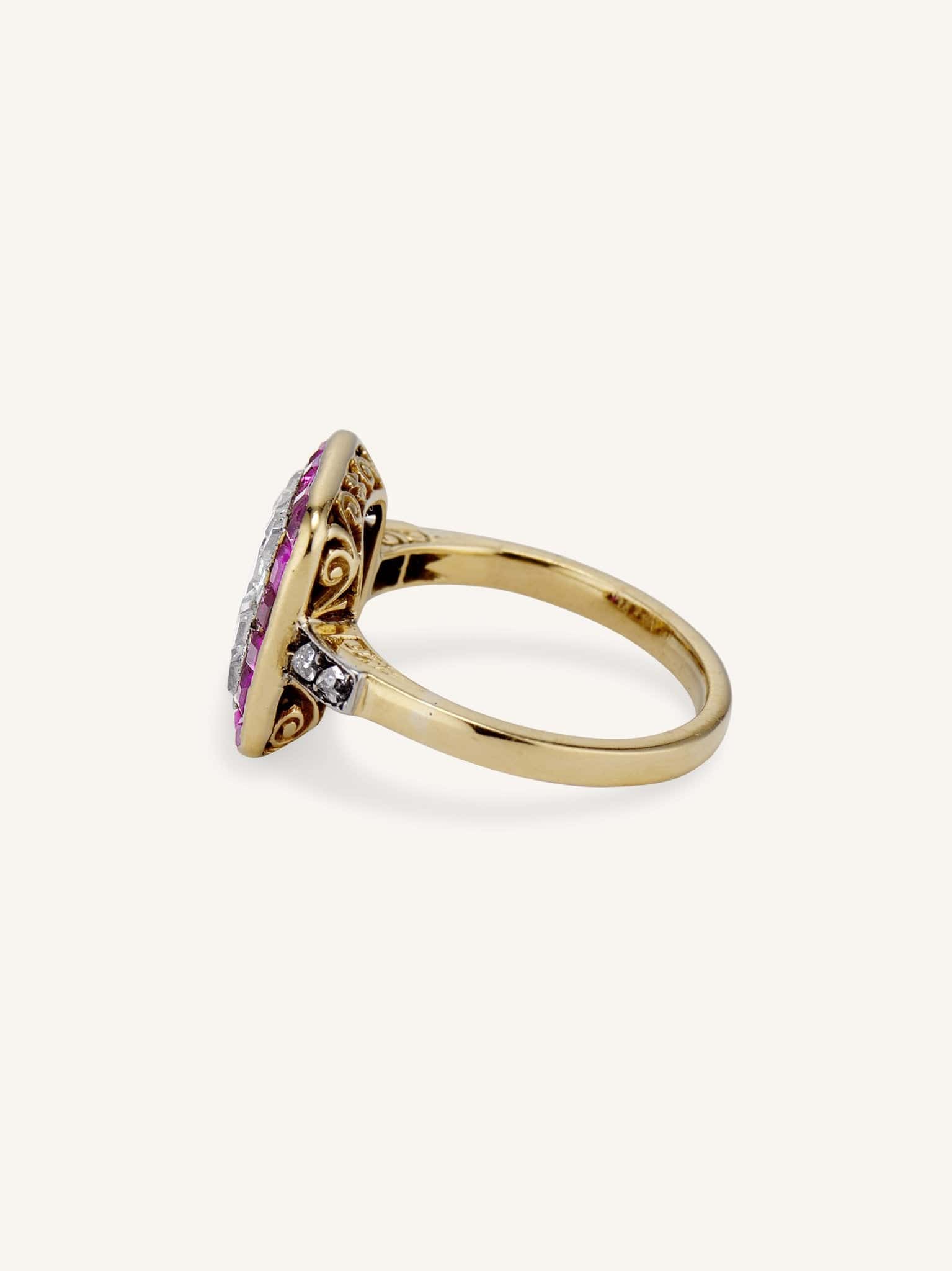 Edwardian French Cut Diamond & Calibré Cut Ruby Cluster Ring - Image 3