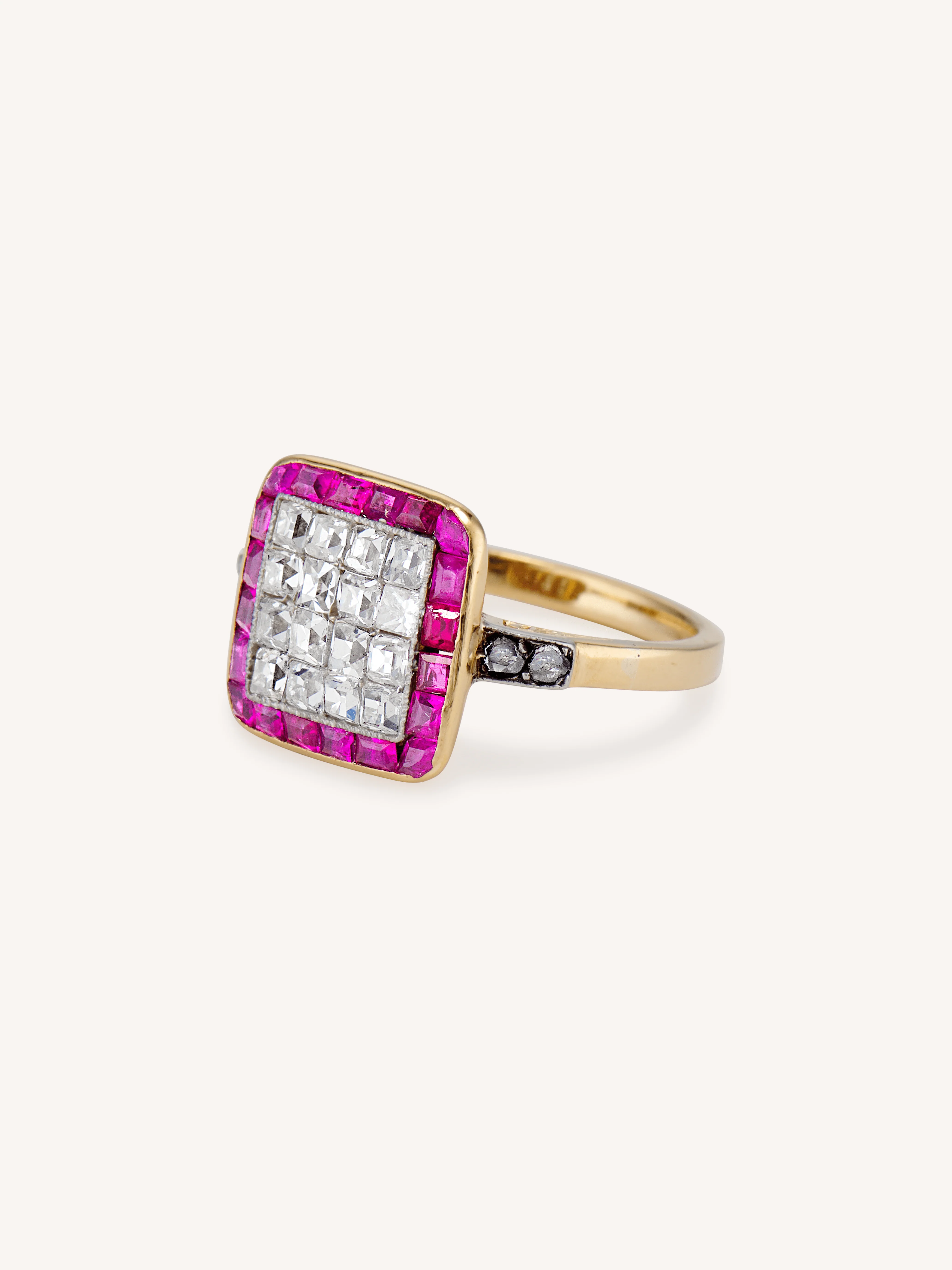 Edwardian French Cut Diamond & Calibré Cut Ruby Cluster Ring - Image 4