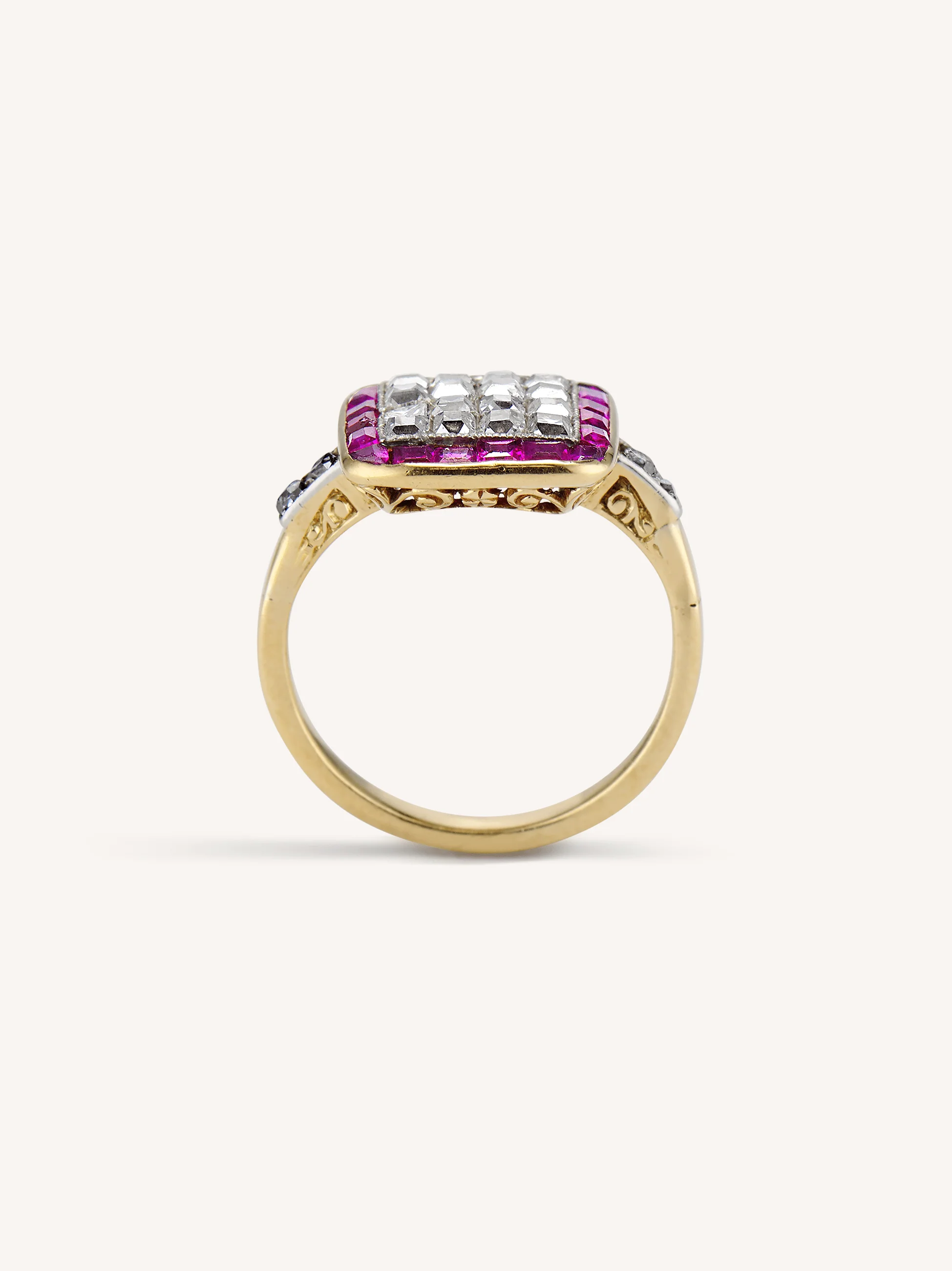 Edwardian French Cut Diamond & Calibré Cut Ruby Cluster Ring - Image 5