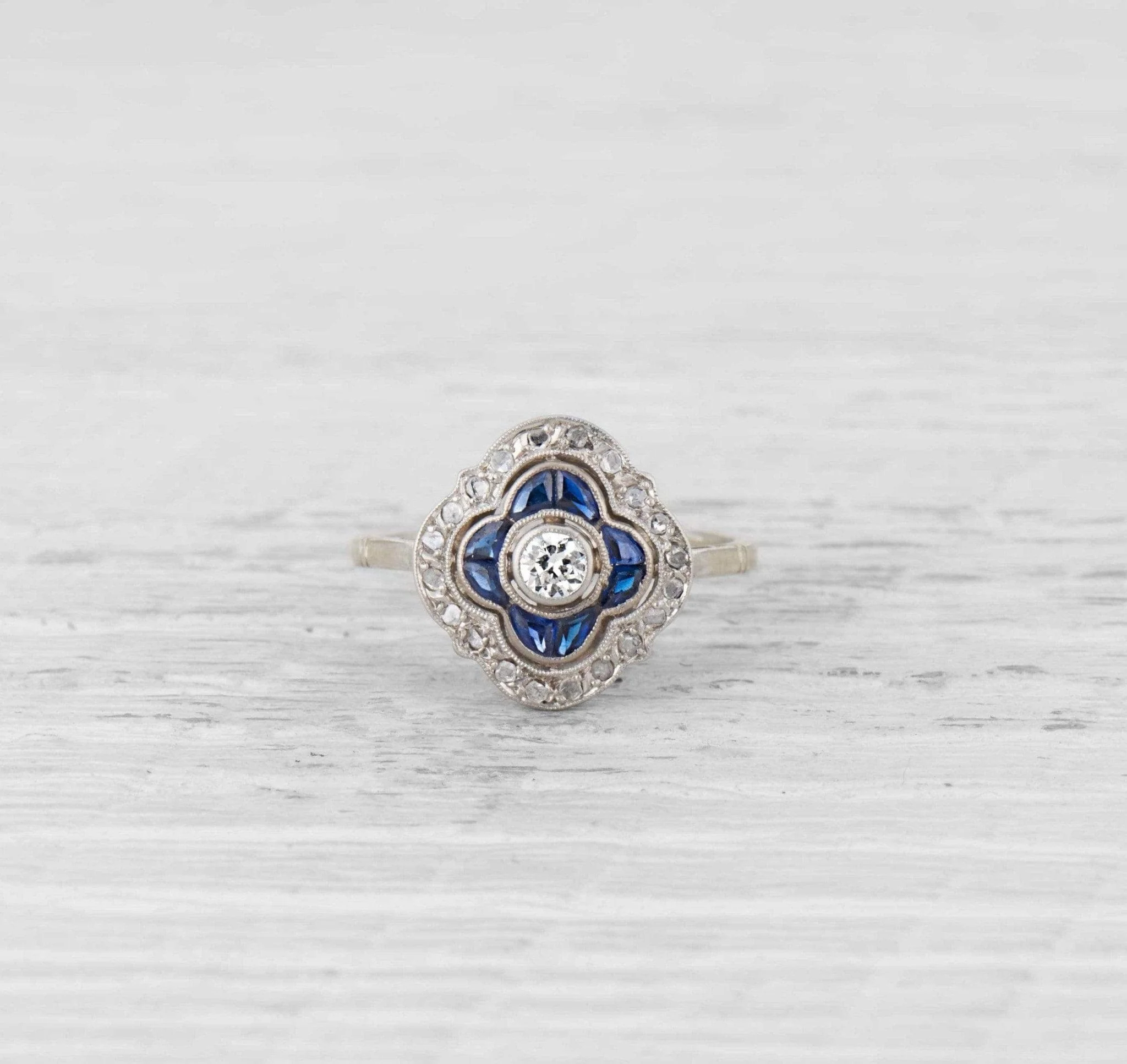 Edwardian French Sapphire & Diamond Engagement Ring - Image 3