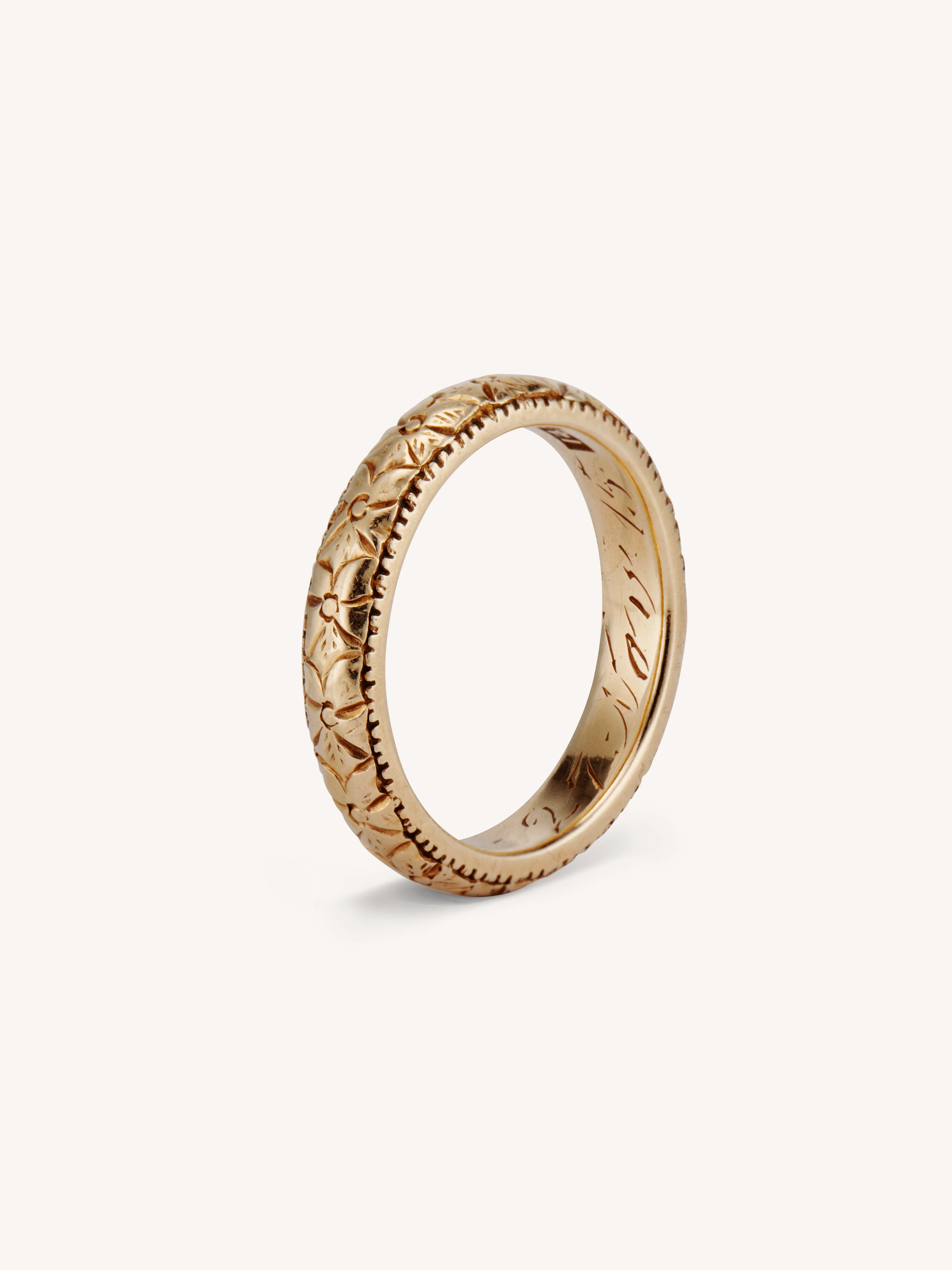 Edwardian Gold Engraved Antique Wedding Band - Size 7.75 - Image 2