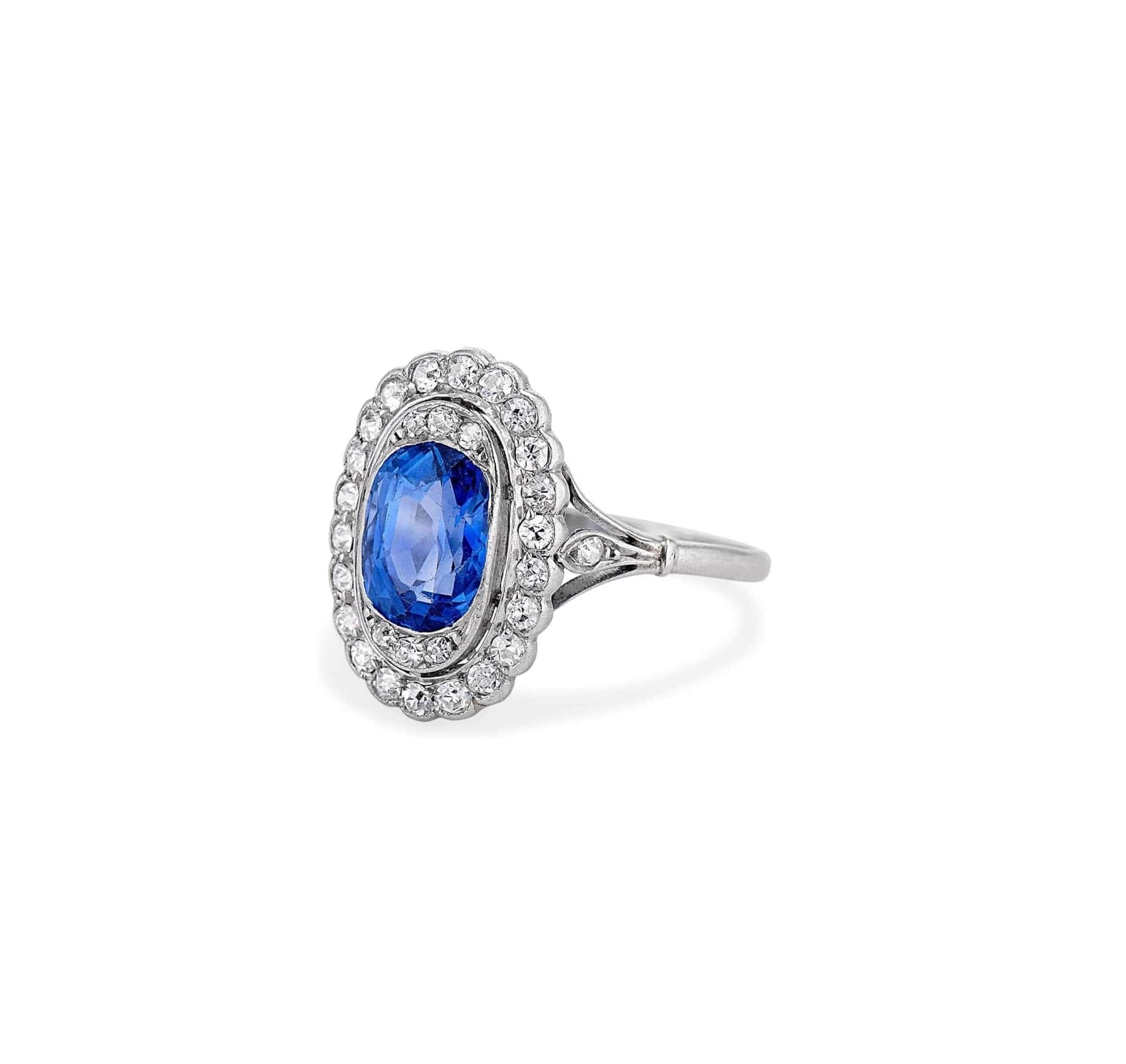 Edwardian Natural Ceylon Sapphire & Diamond Cluster - Image 2