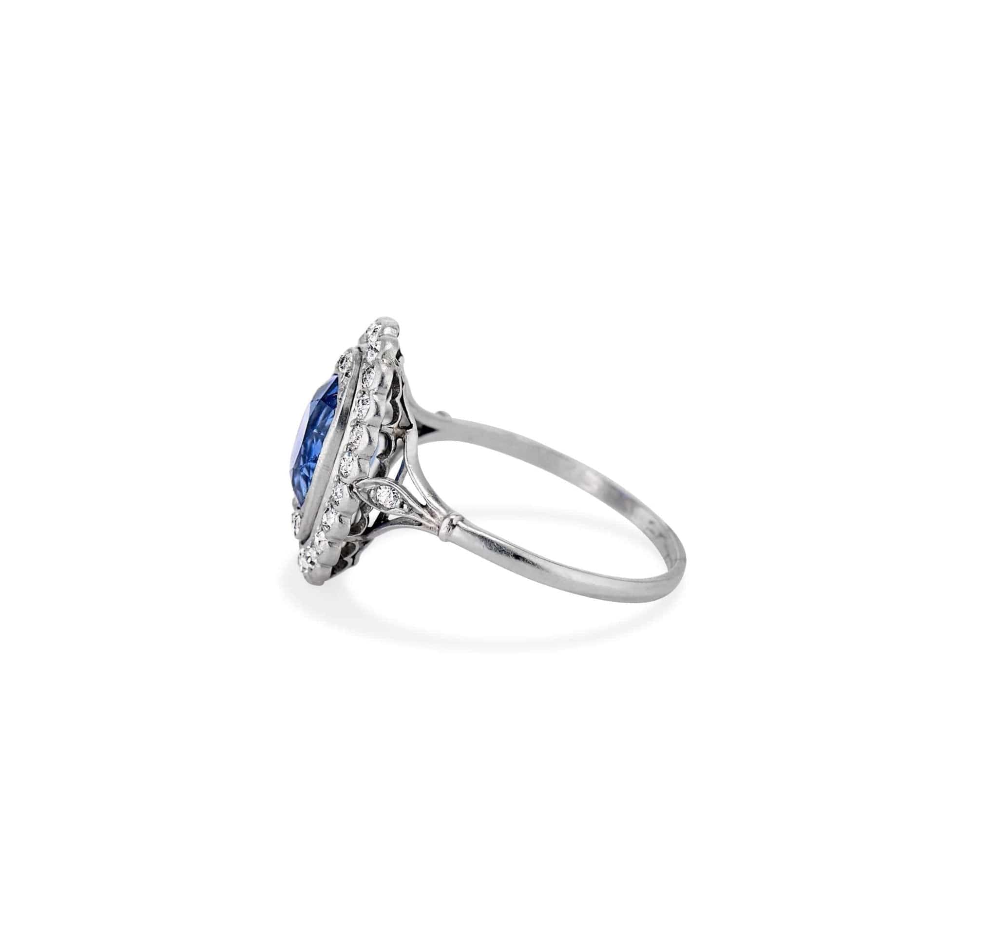 Edwardian Natural Ceylon Sapphire & Diamond Cluster - Image 3