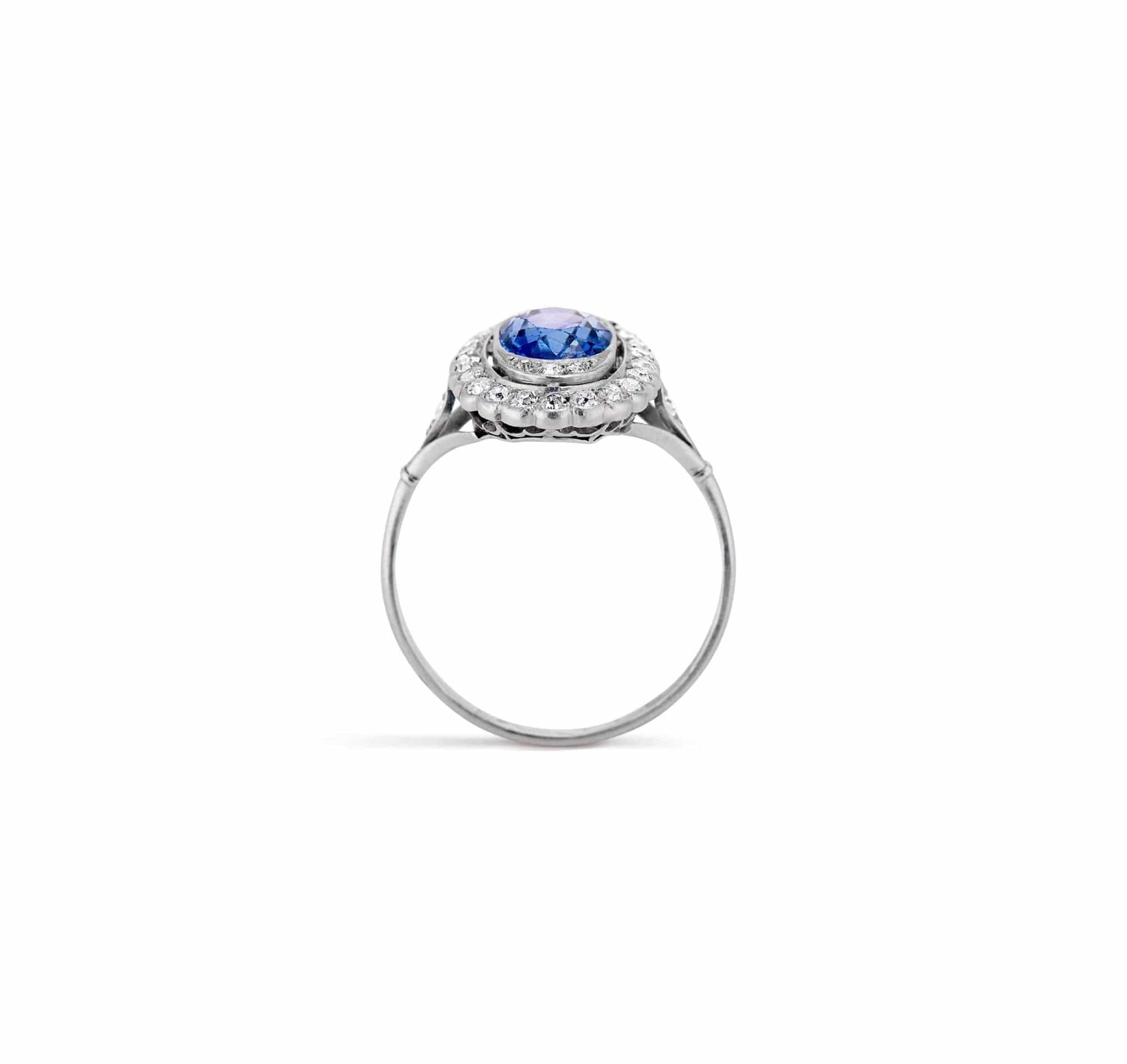 Edwardian Natural Ceylon Sapphire & Diamond Cluster - Image 4