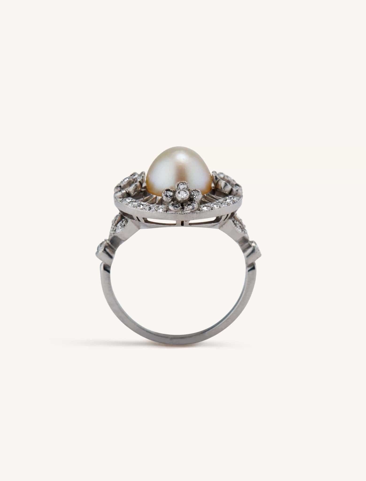 Edwardian Natural Saltwater Pearl & Diamond Dinner Ring - Image 5