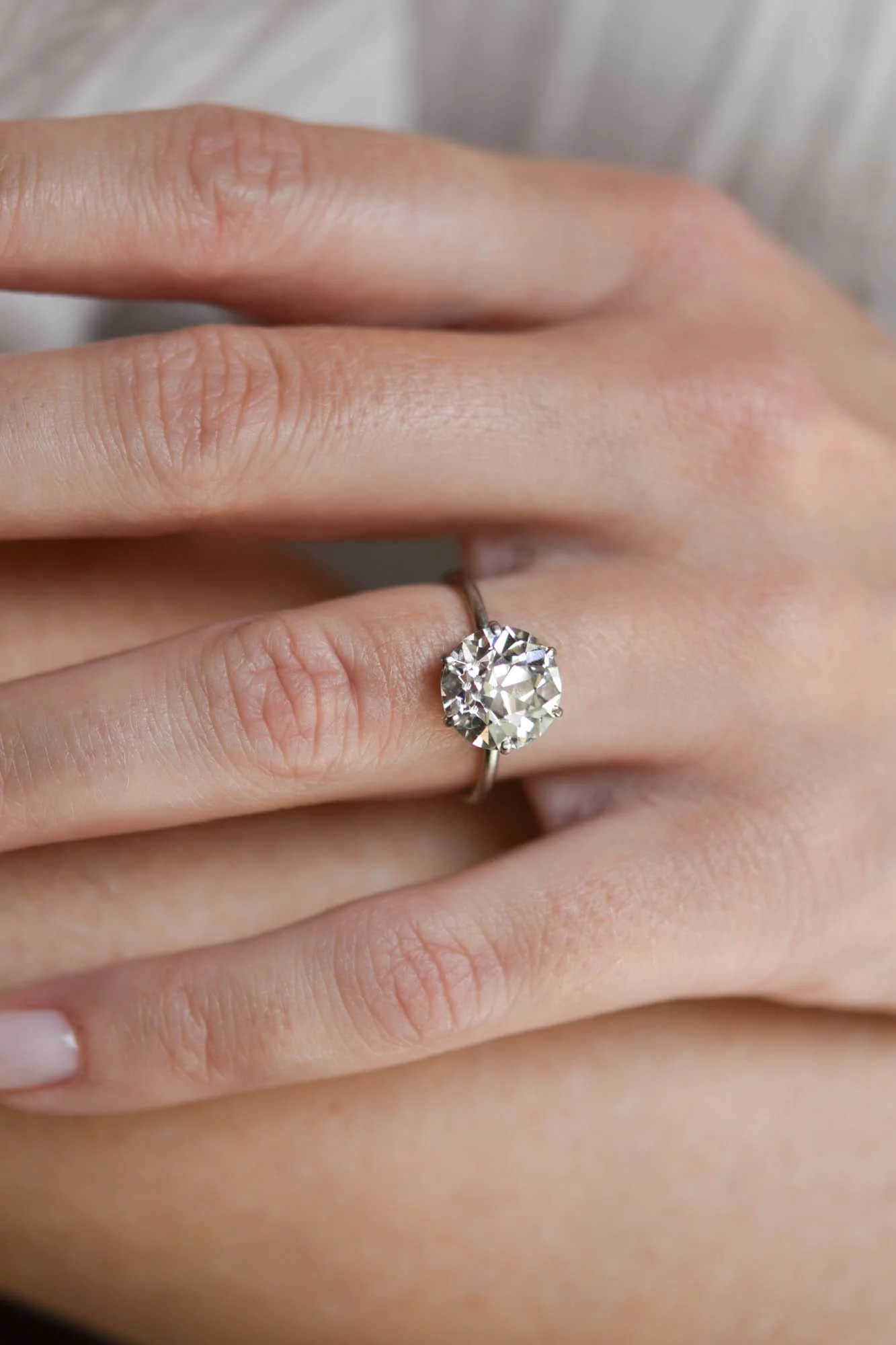 Edwardian 4.39 Carat Old European Diamond Solitaire Antique Engagement Ring - Image 2
