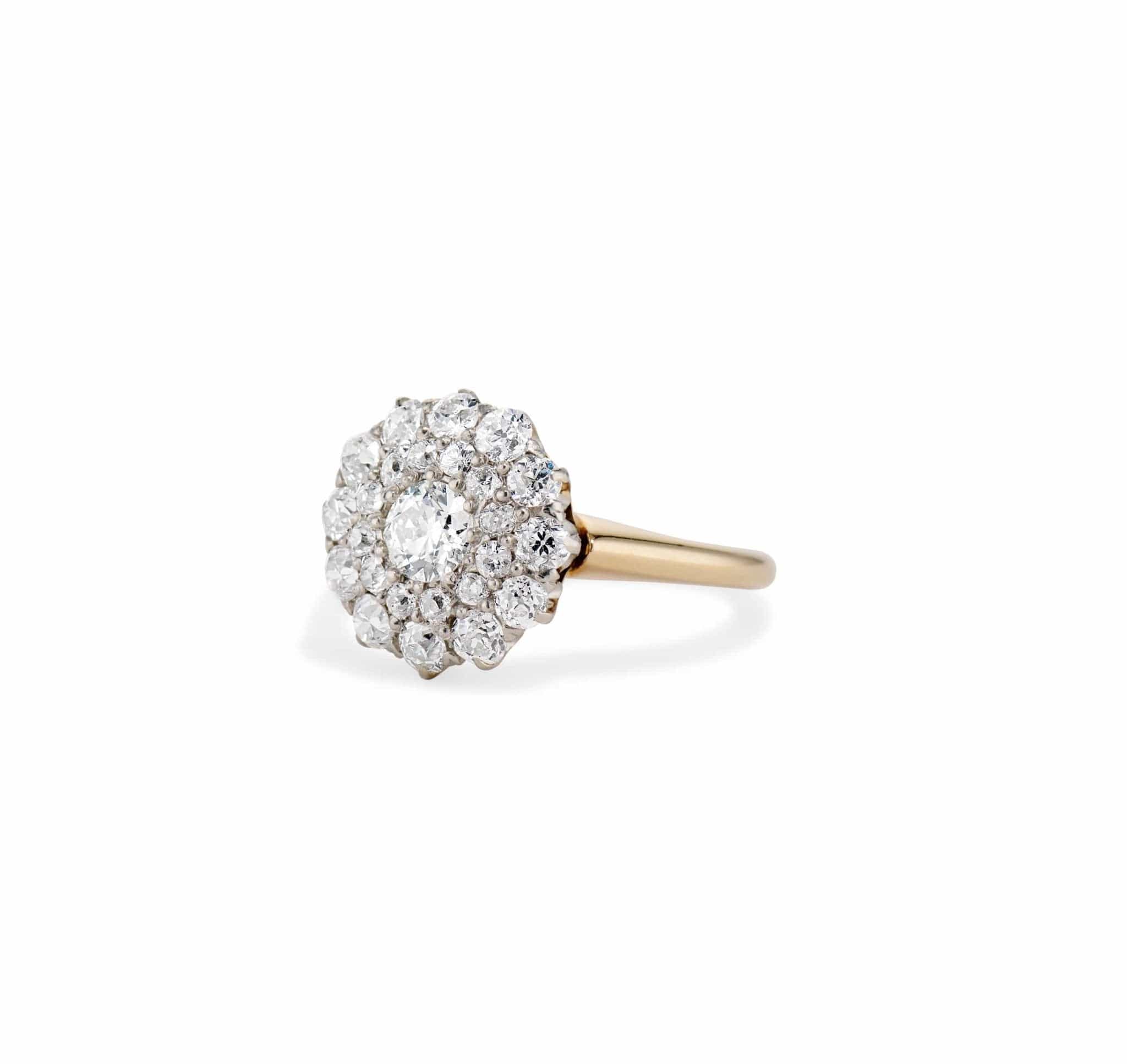 1900s Edwardian Old European Diamond Cluster Engagement Ring - Image 2