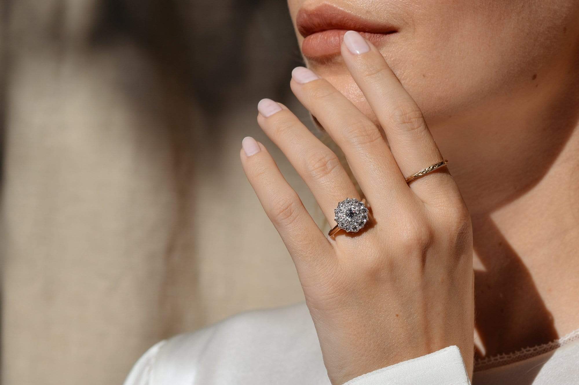 1900s Edwardian Old European Diamond Cluster Engagement Ring - Image 5