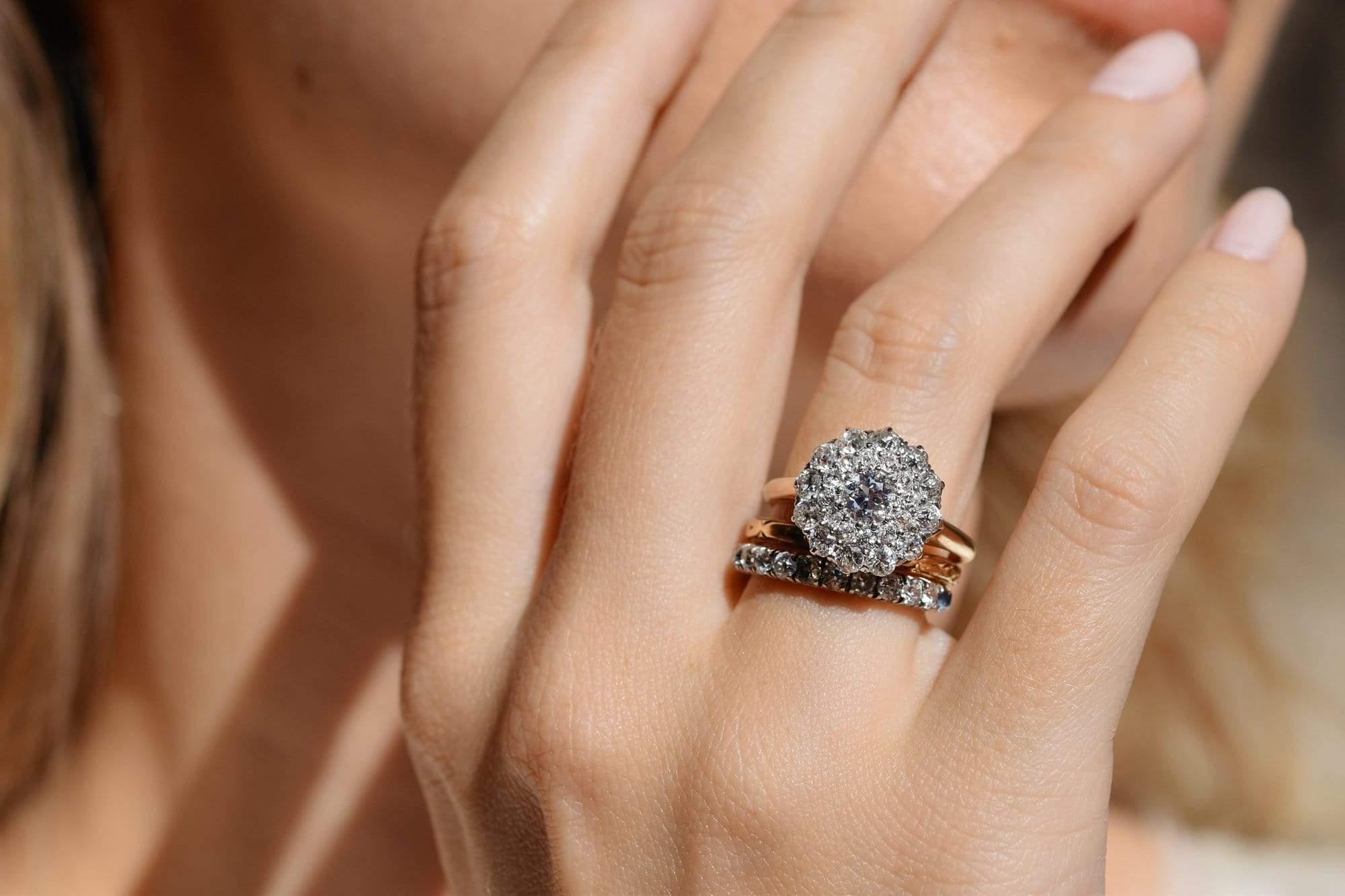 1900s Edwardian Old European Diamond Cluster Engagement Ring - Image 6