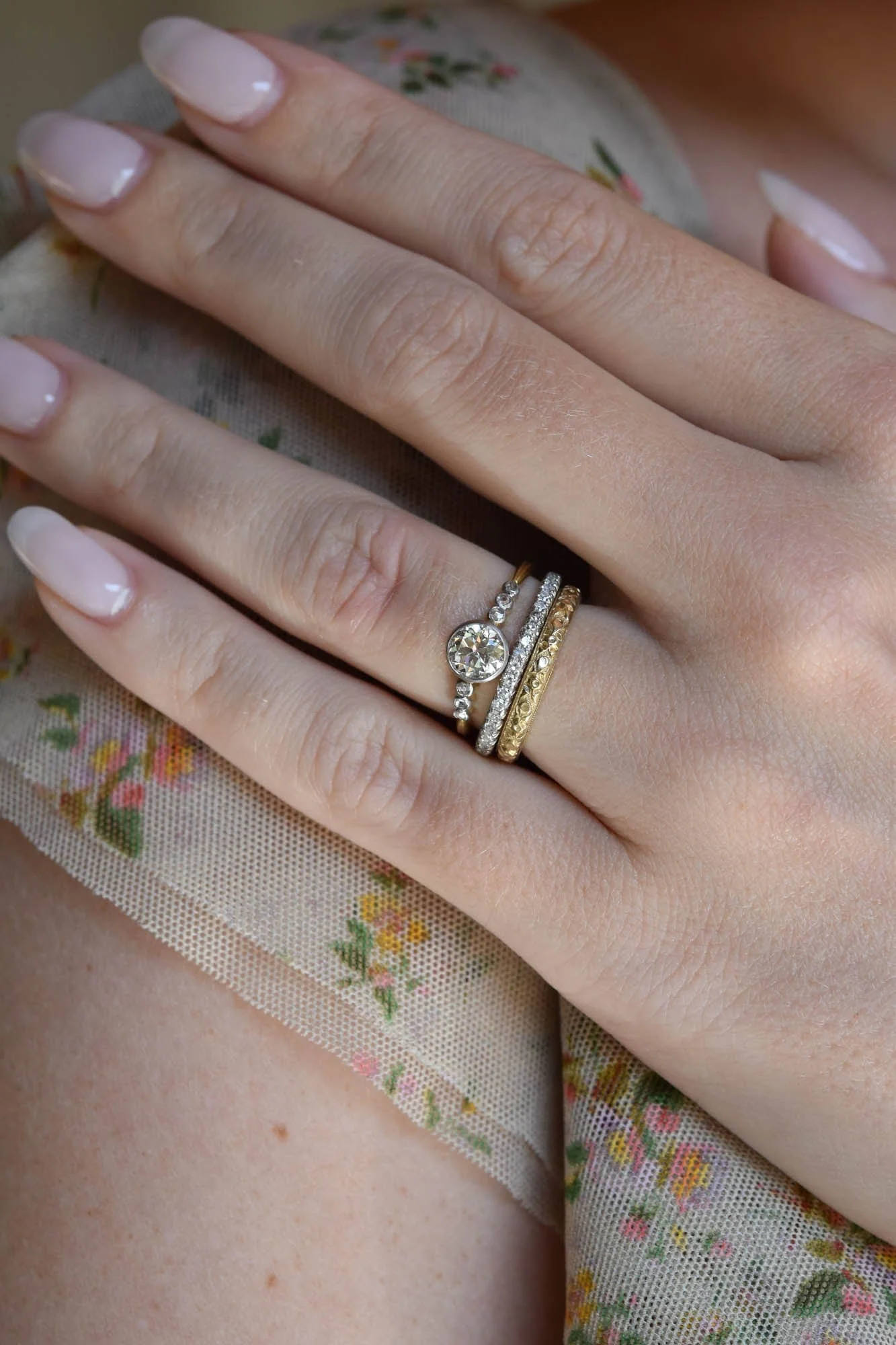 Edwardian Old European Diamond Vintage Engagement Ring, France - Image 7