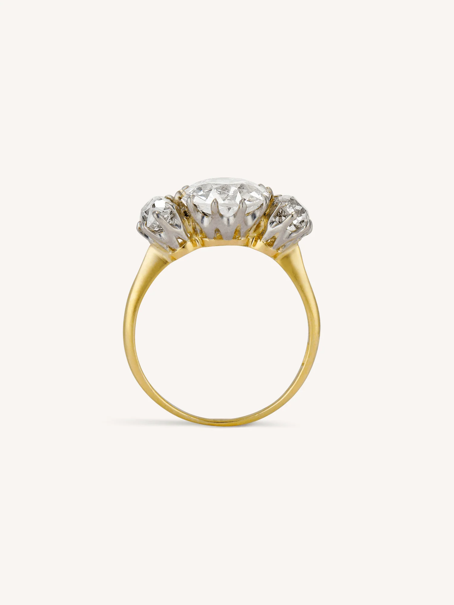 Edwardian 2.66 Carat Three Stone Antique Old Mine Diamond Vintage Engagement Ring - Image 6