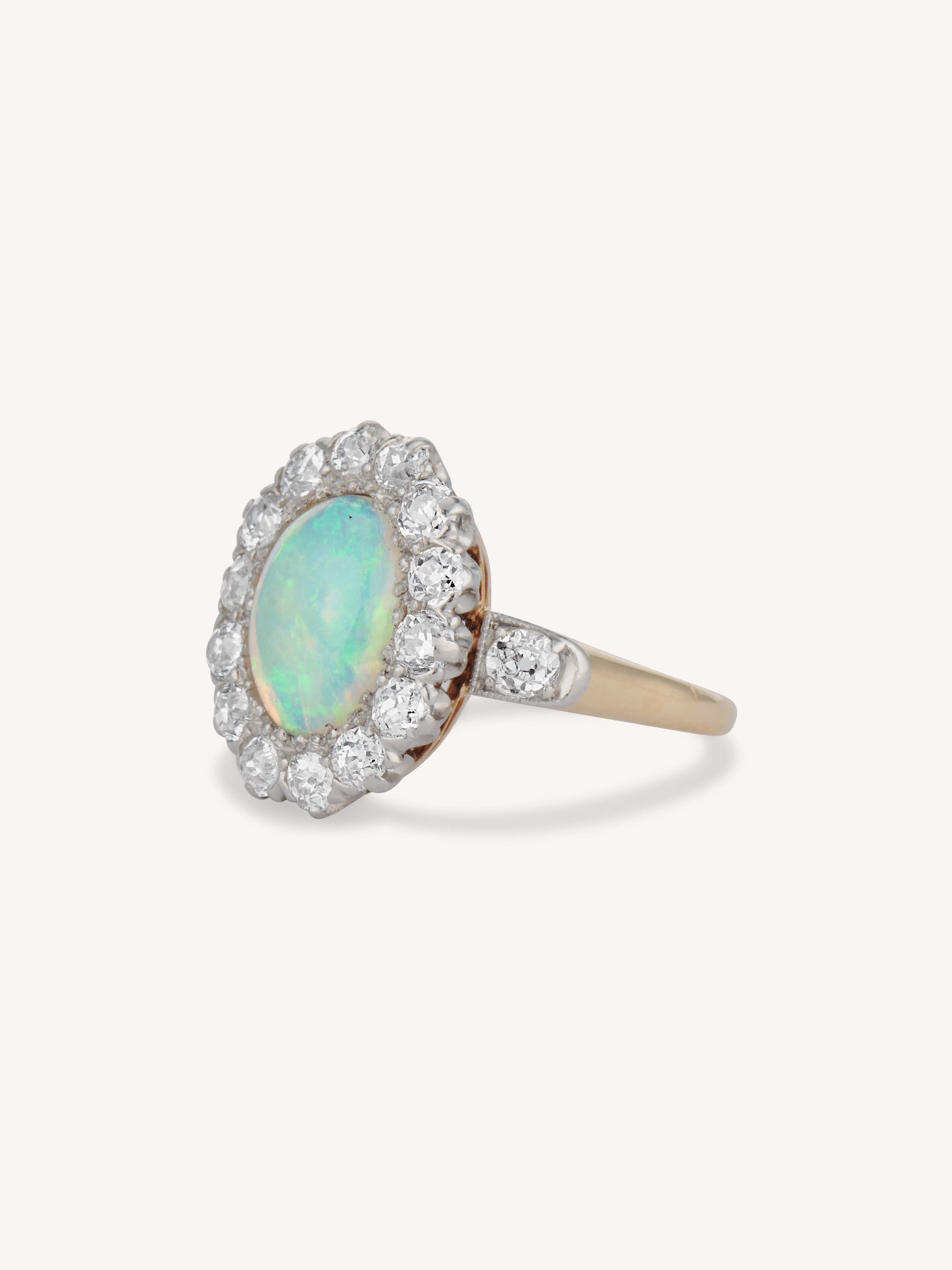 Edwardian Opal and Diamond Antique Cluster Ring - Image 4