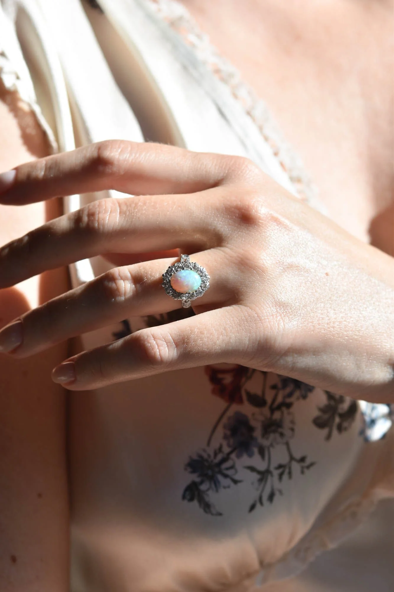 Edwardian Opal and Diamond Antique Cluster Ring - Image 6