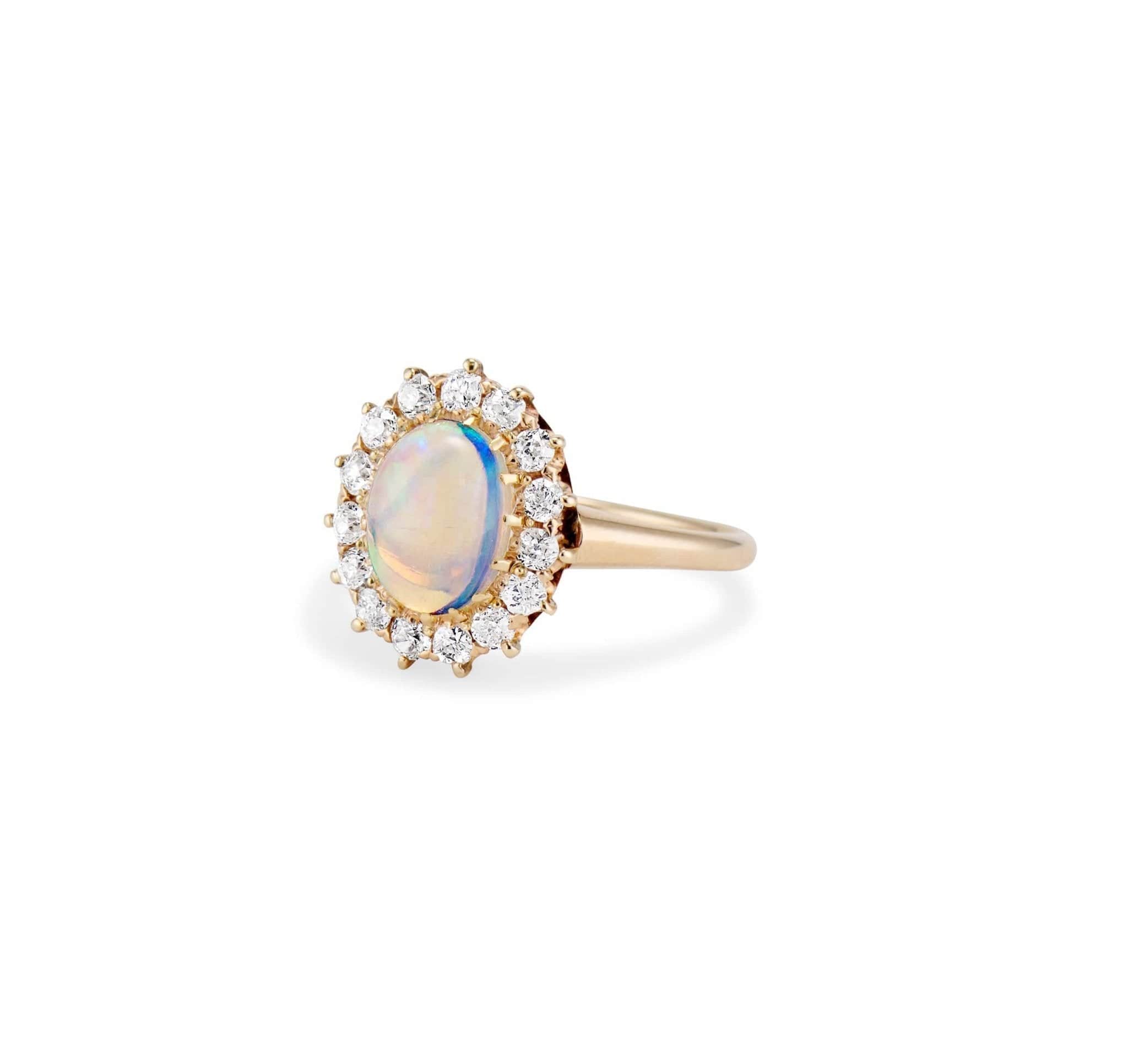 Edwardian 1.45 Carat Opal & Diamond Cluster Ring - Image 3