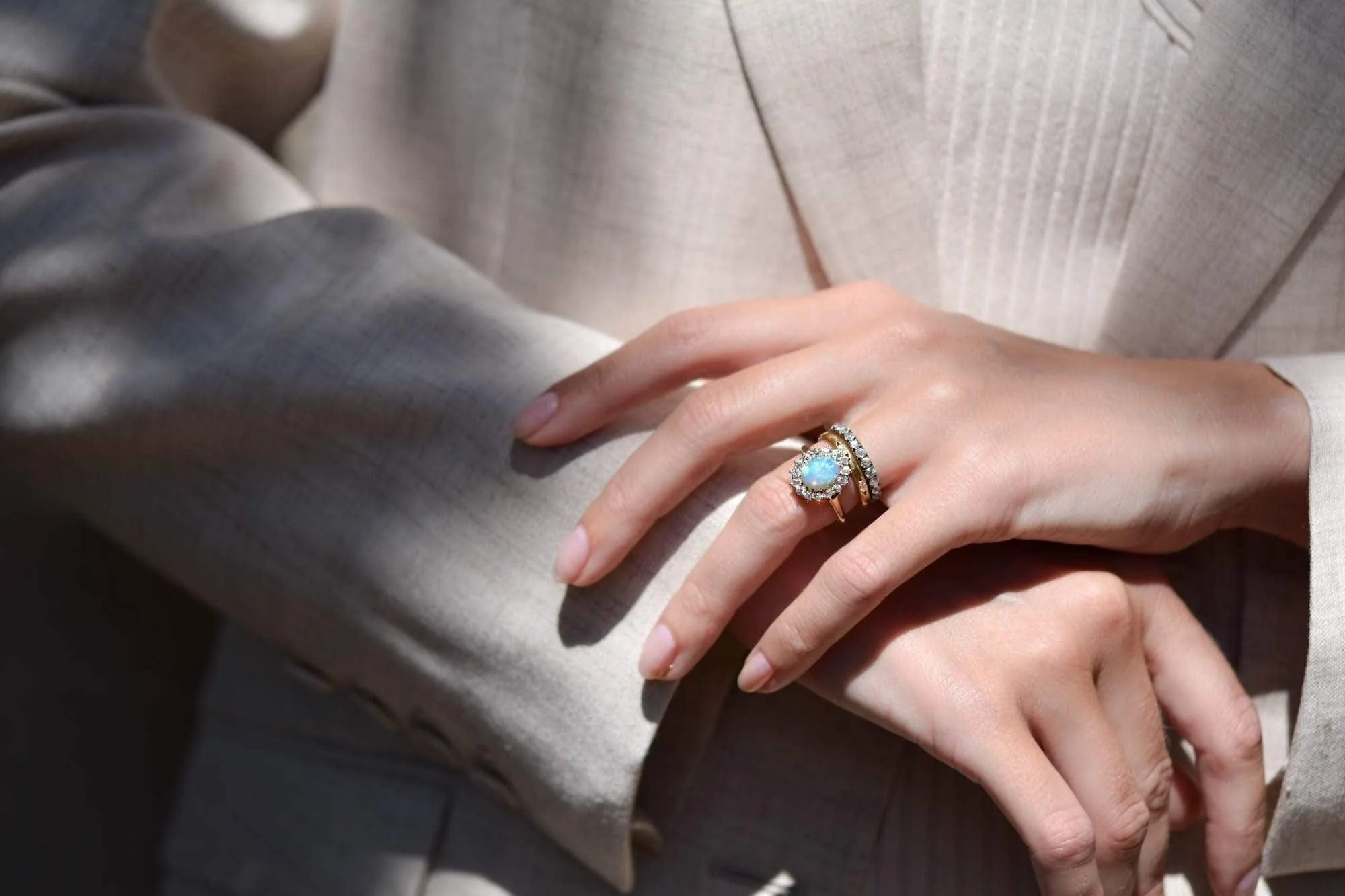 Edwardian 1.45 Carat Opal & Diamond Cluster Ring - Image 5