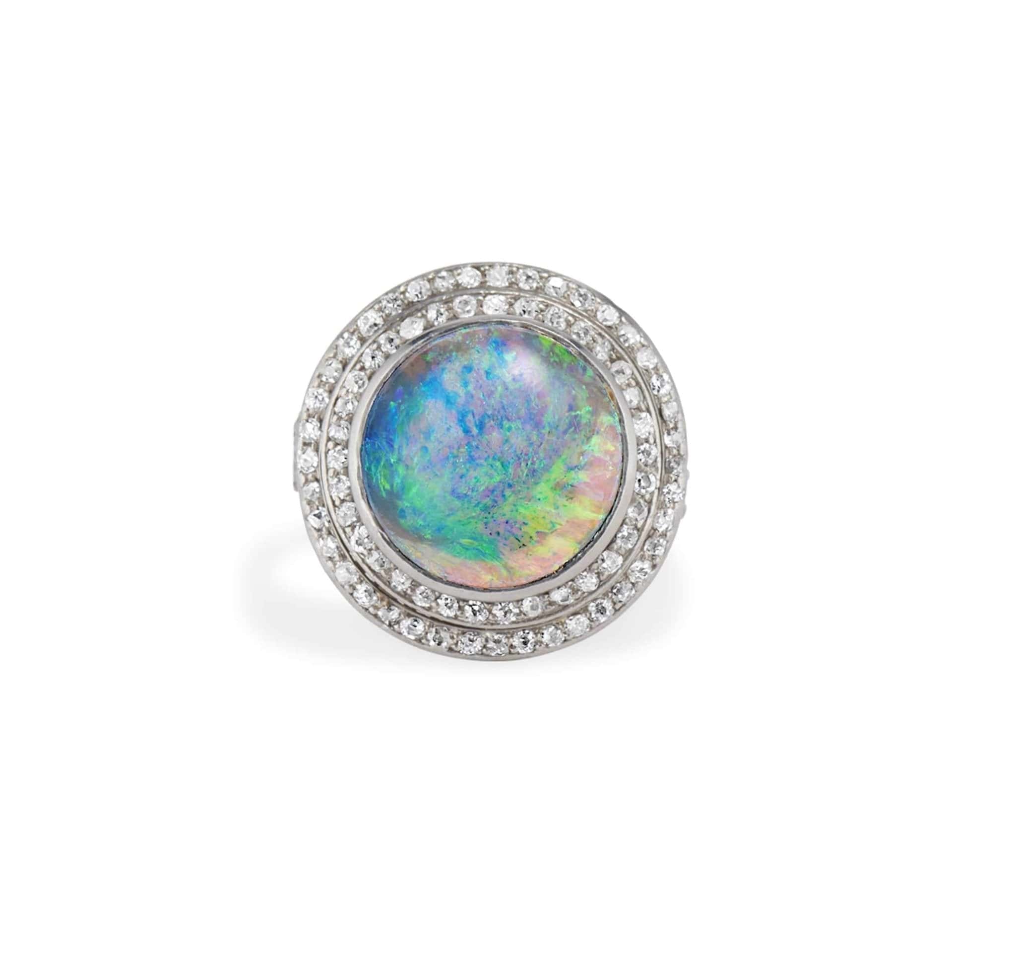Edwardian Antique Opal and Diamond Halo Ring - Image 2