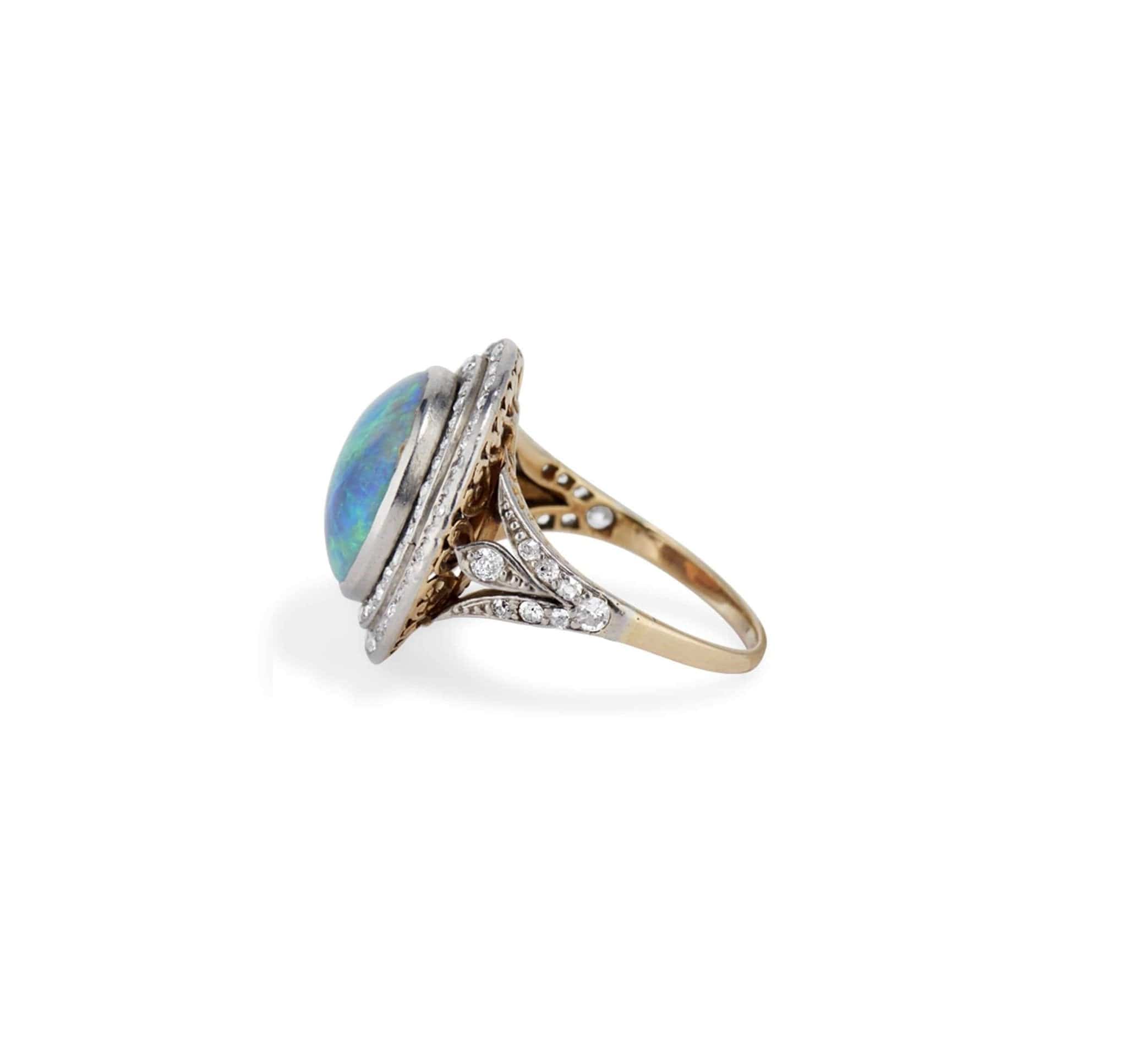 Edwardian Antique Opal and Diamond Halo Ring - Image 3