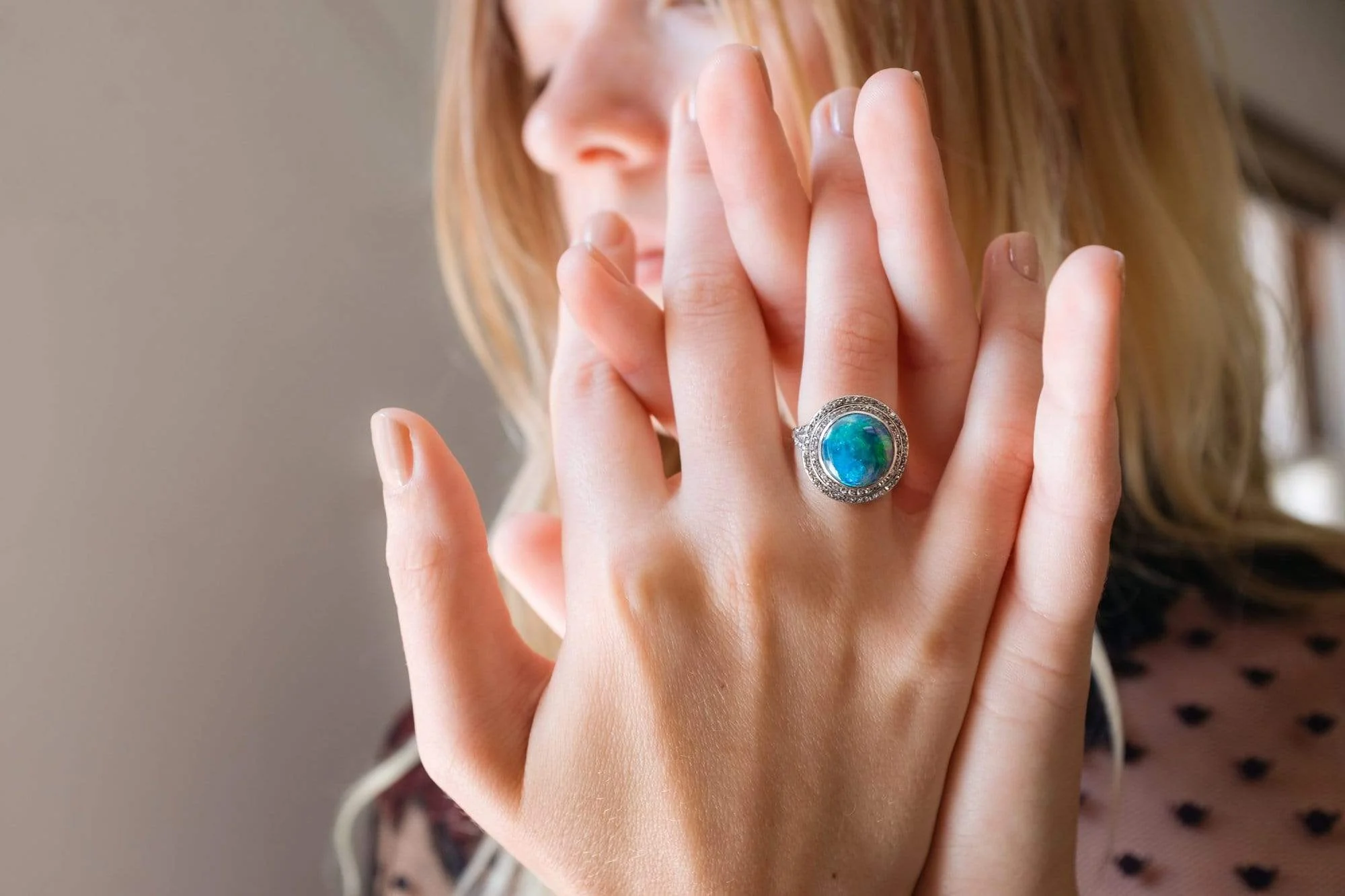 Edwardian Antique Opal and Diamond Halo Ring - Image 5