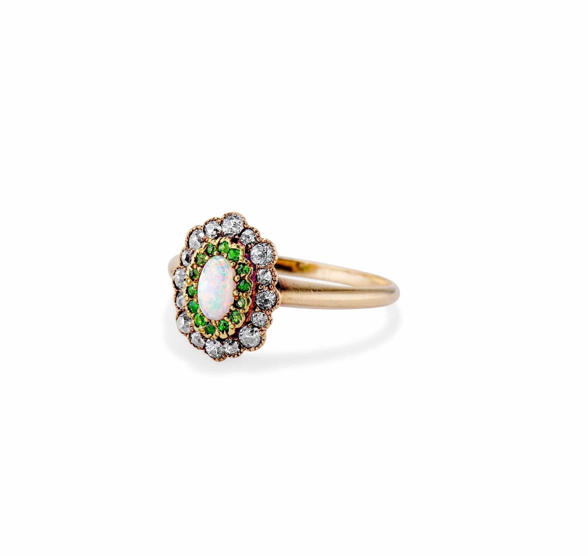 Edwardian Opal Diamond and Demantoid Ring - Image 2