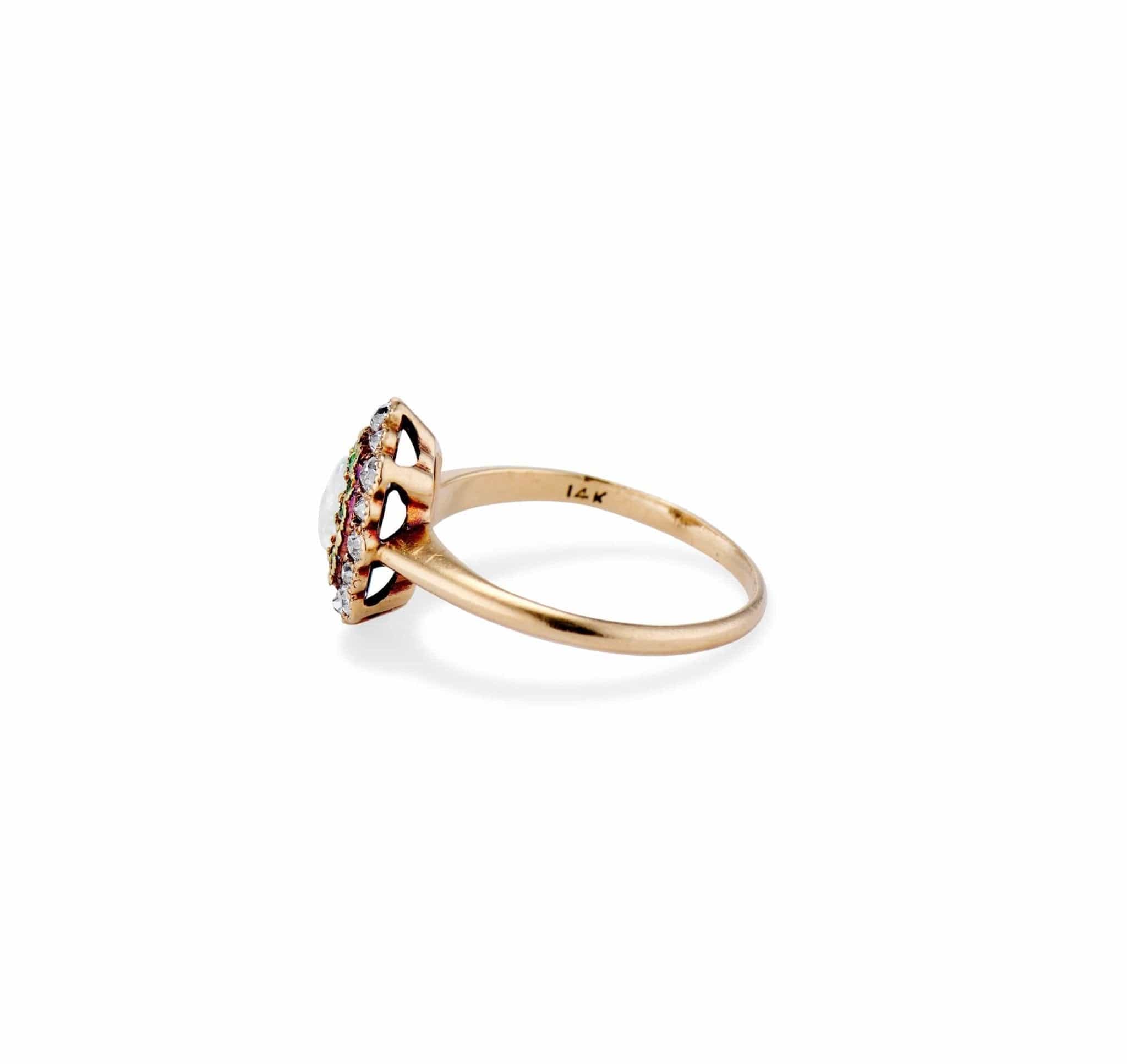 Edwardian Opal Diamond and Demantoid Ring - Image 3