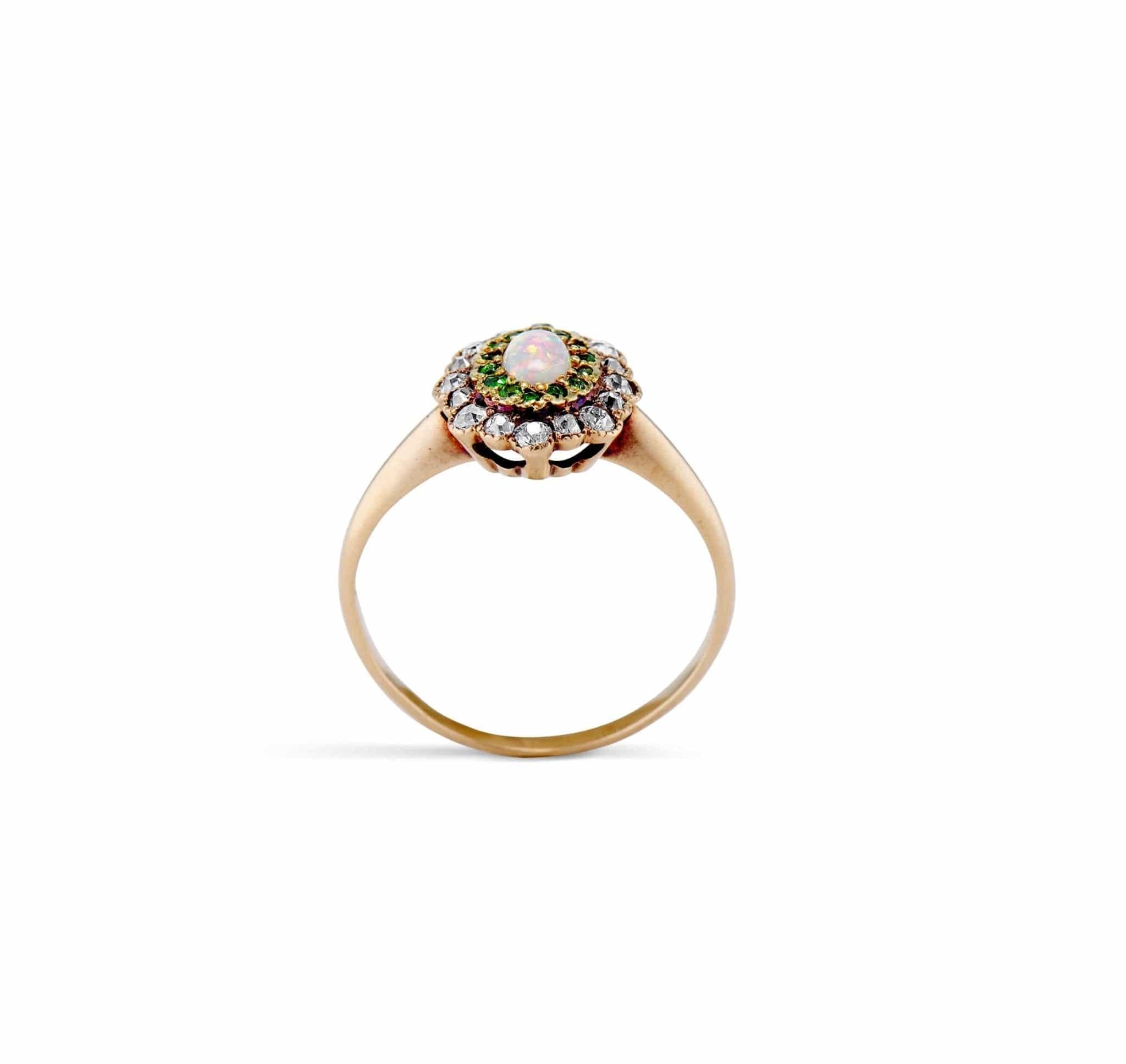Edwardian Opal Diamond and Demantoid Ring - Image 4