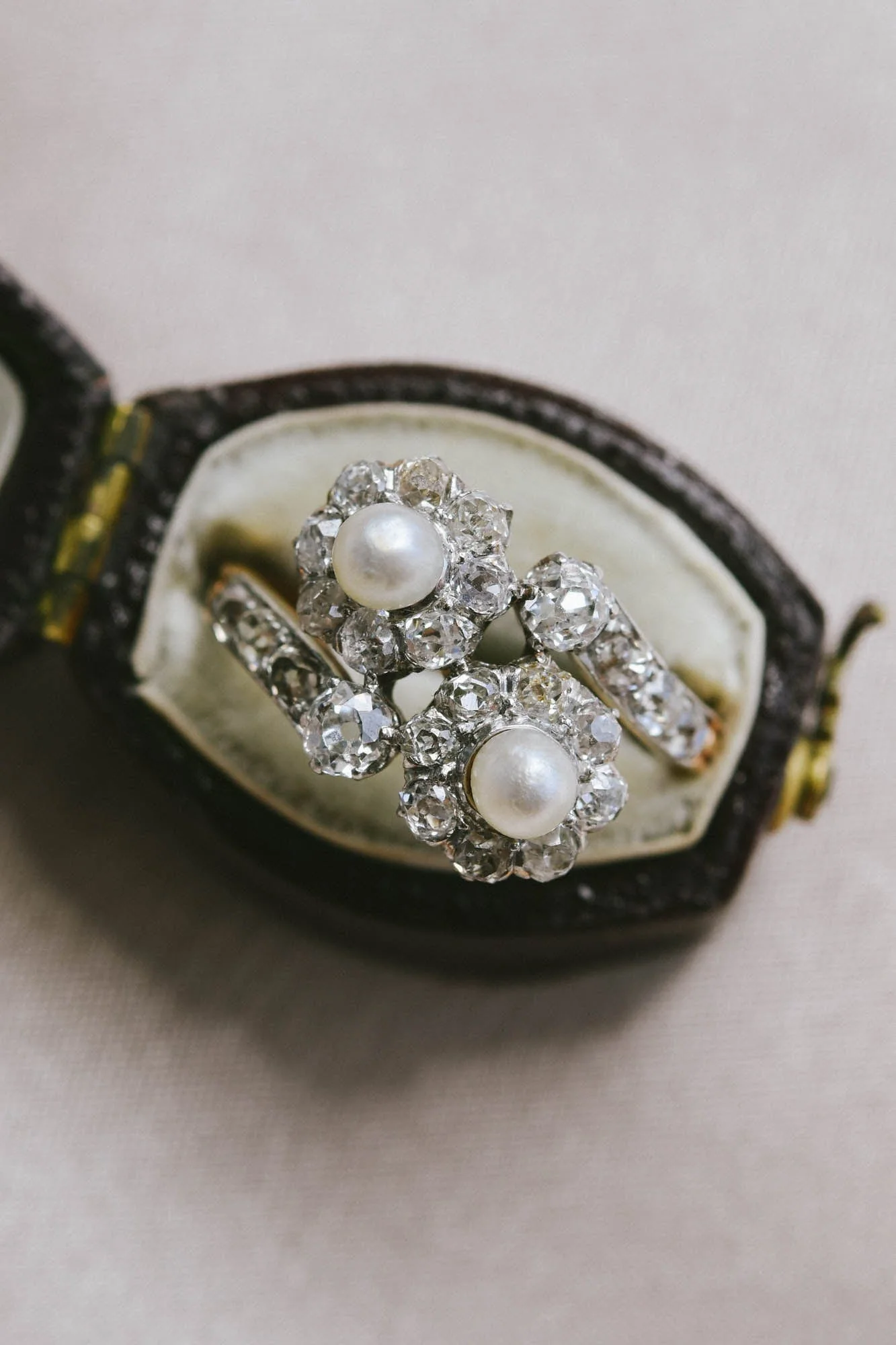 Edwardian Pearl & Old Mine Diamond Toi et Moi Ring - Image 2