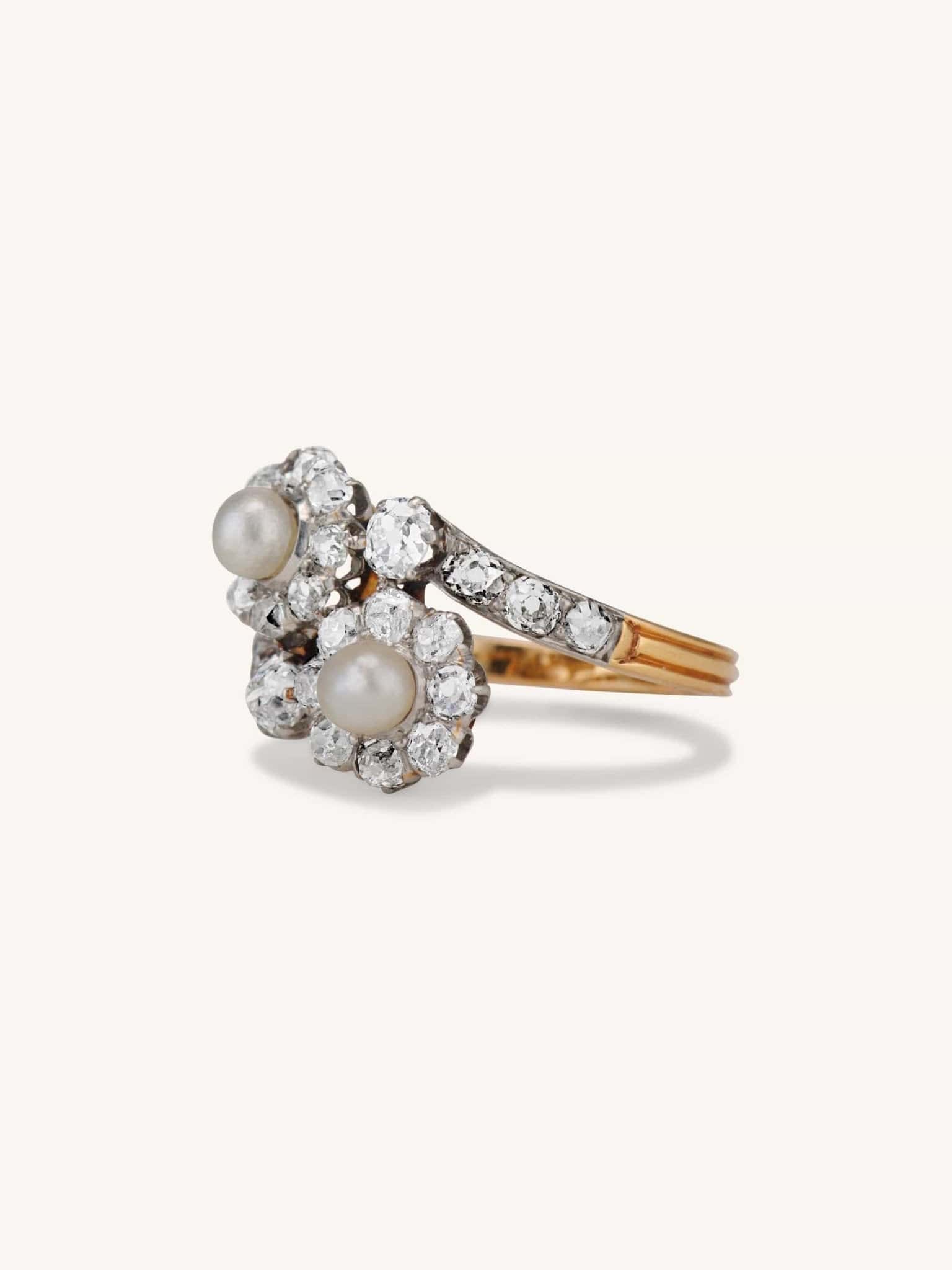 Edwardian Pearl & Old Mine Diamond Toi et Moi Ring - Image 3